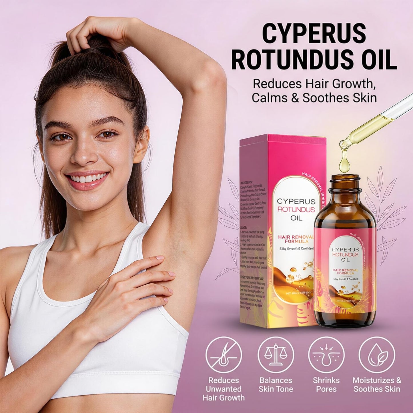 Cyperus Rotundus Oil - Natural Hair Removal Oil for Slow Growth | 60ml, Soothes Skin & Minimizes Pores