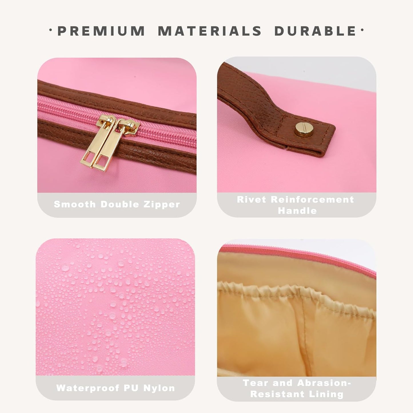 Travel Makeup Bag - Large Waterproof Cosmetic Organizer with Double Zipper | Pink Toiletry Pouch for Women
