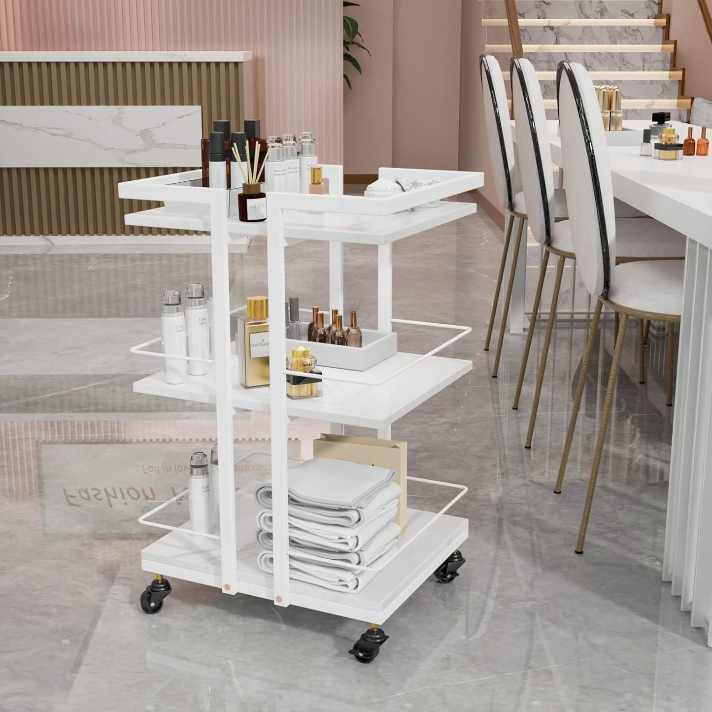 Esthetician Cart - Rolling Salon Trolley with Wheels | Mobile Beauty Storage Organizer for Spa & Massage, White