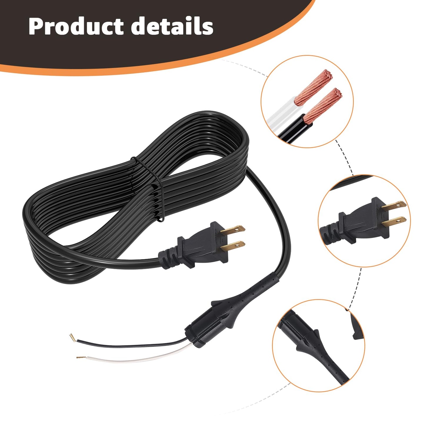 2-Wire Replacement Power Cord for Andis Master Clipper – 8 FT,Durable & Flexible – Professional Barber Clippers Cord