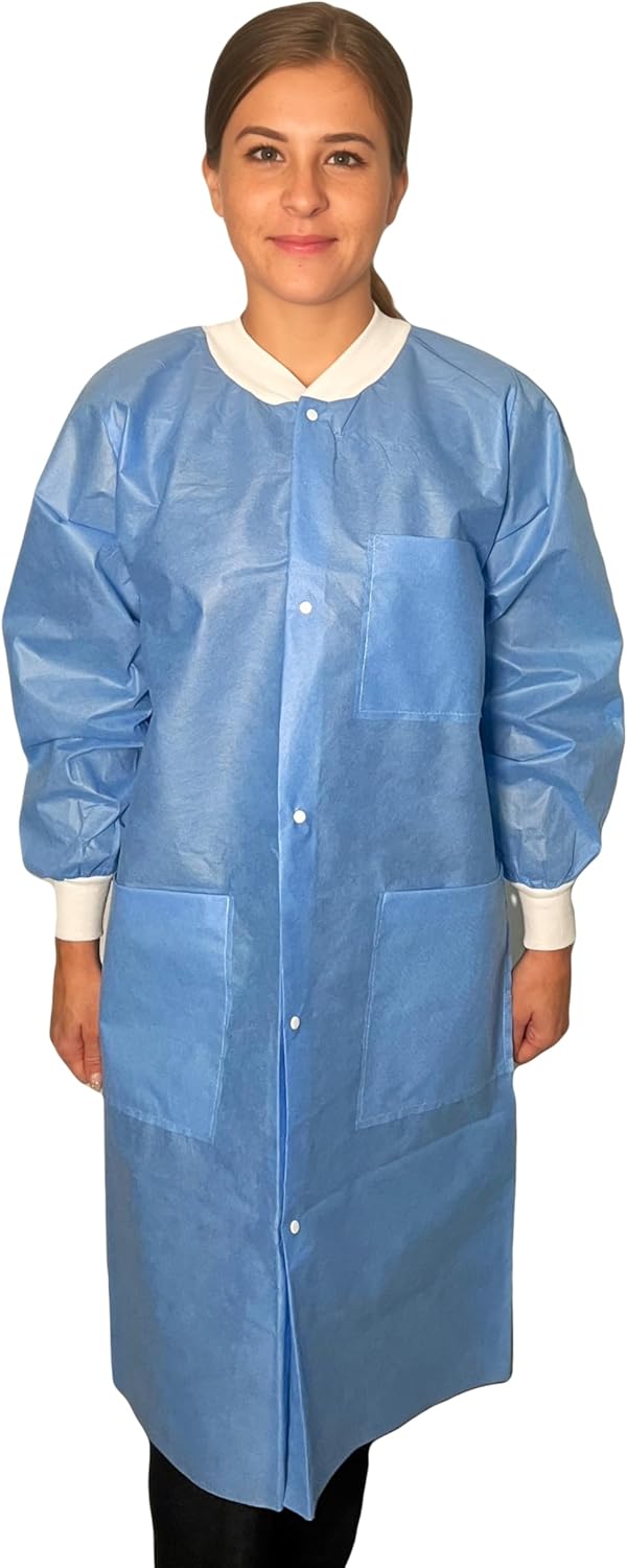 Endure Lab Coat - Disposable Knee-Length with Knit Cuffs | Premium SMS Material, Box of 10