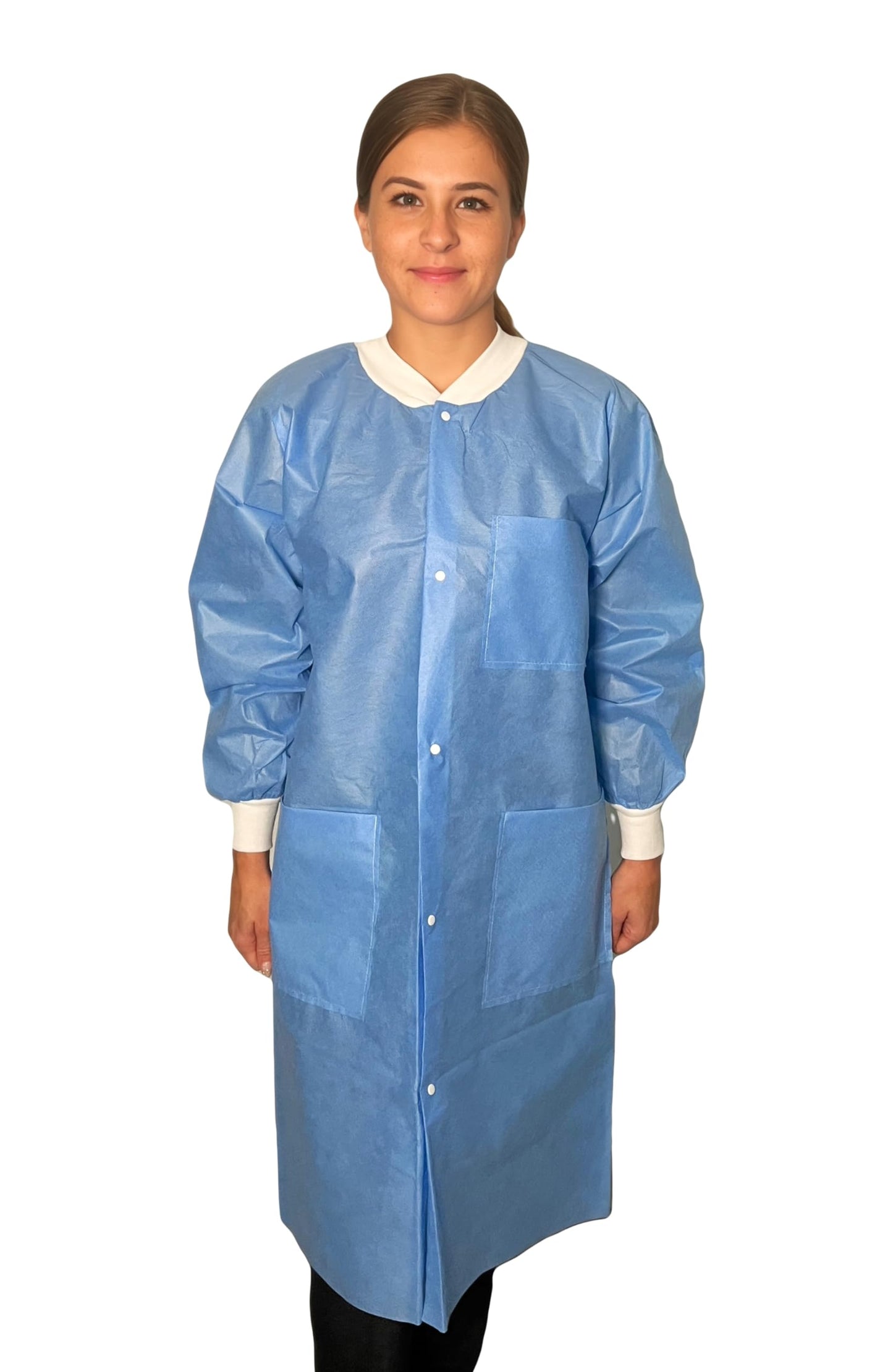 Endure Lab Coat - Disposable, Knee Length, Knit Cuffs, Knit Collar- Premium SMS Material, Box of 10 (XXL)