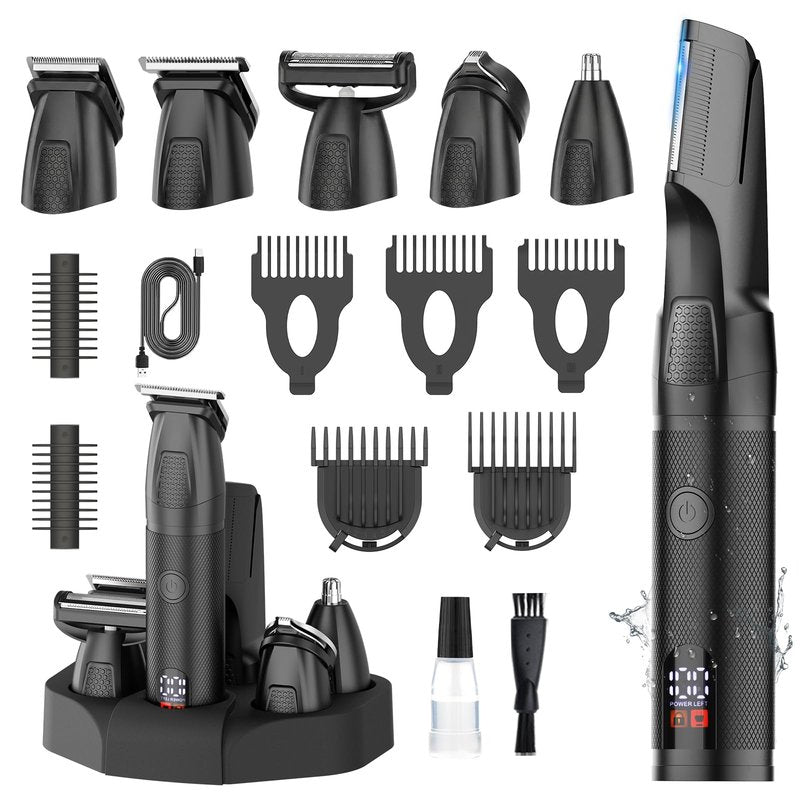 Manscape Body & Beard Trimmer for Men, 6-in-1 Electric Razor Grooming Kit Men's Gift, Nose Hair Trimmer, Ball Pubic Groin Shaver No Nick, Waterproof, LED Display, Rechargeable, Type-C Dock Charging