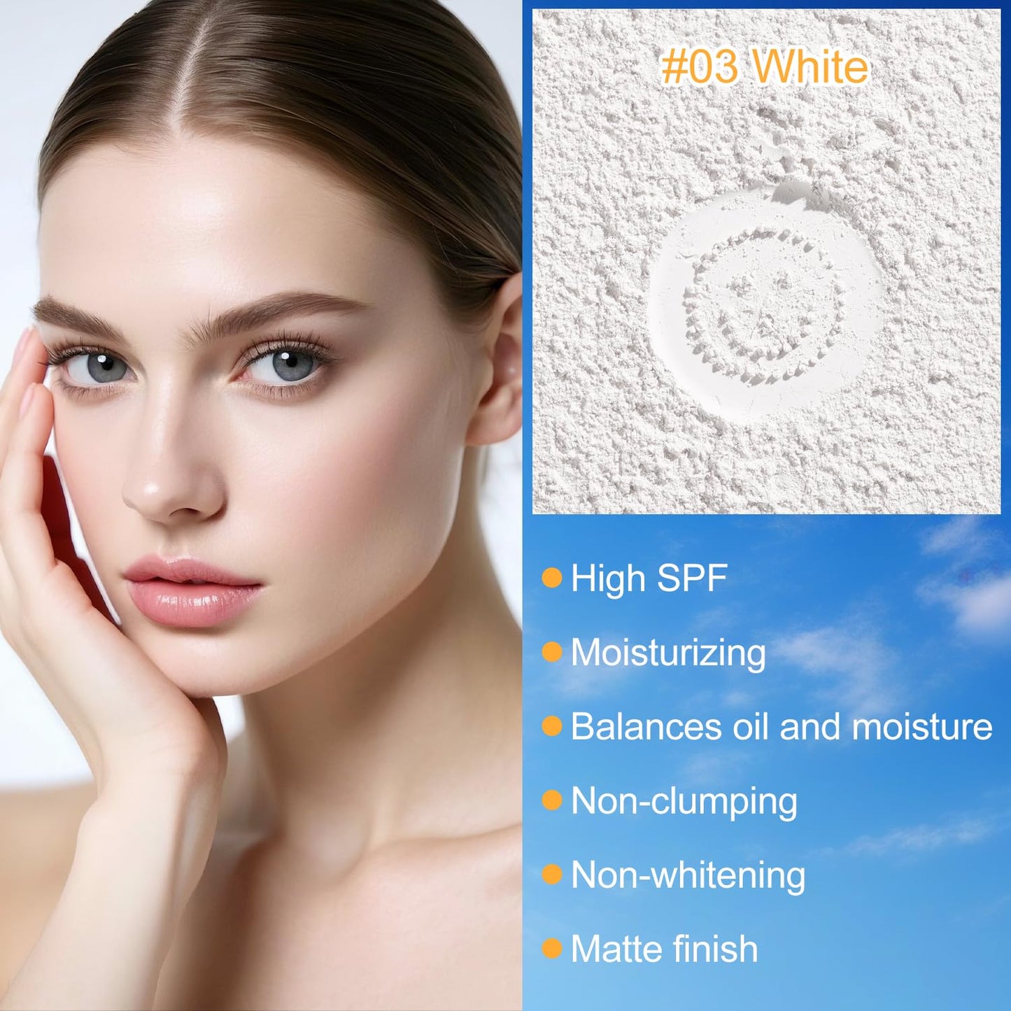 Mineral Sunscreen Setting Powder, SPF 35 Brush Sunscreen Powder for Face & Scalp, Long Lasting Lightweight Breathable, Oil Control Natural Matte Finish for All Skin Type (White)