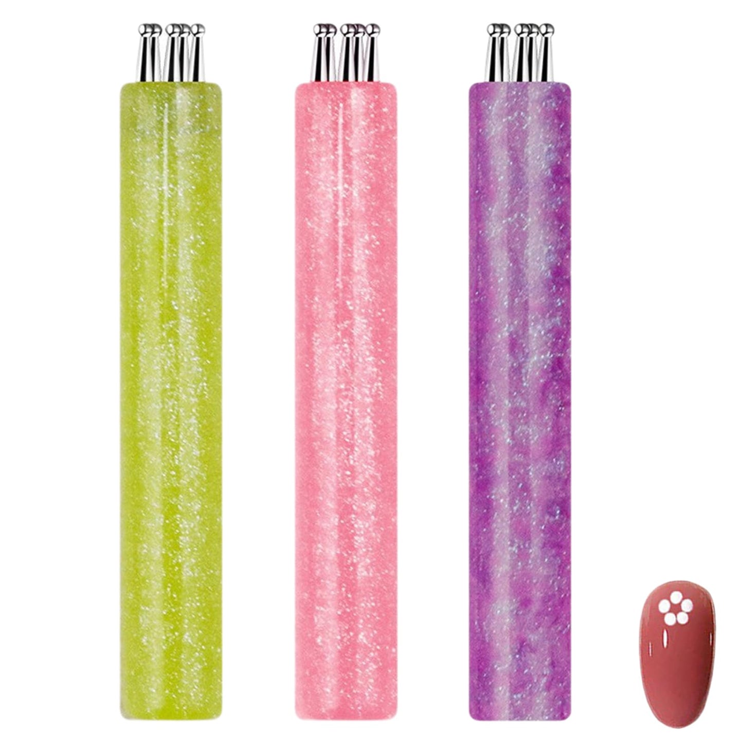 3 Pack Acrylic Nail Pens Set - Embossing Stylus with 5 Stainless Steel Ball Tips for Precise Nail Art Design, Tracing and Dotting Tool, Essential for Nail Art Studios