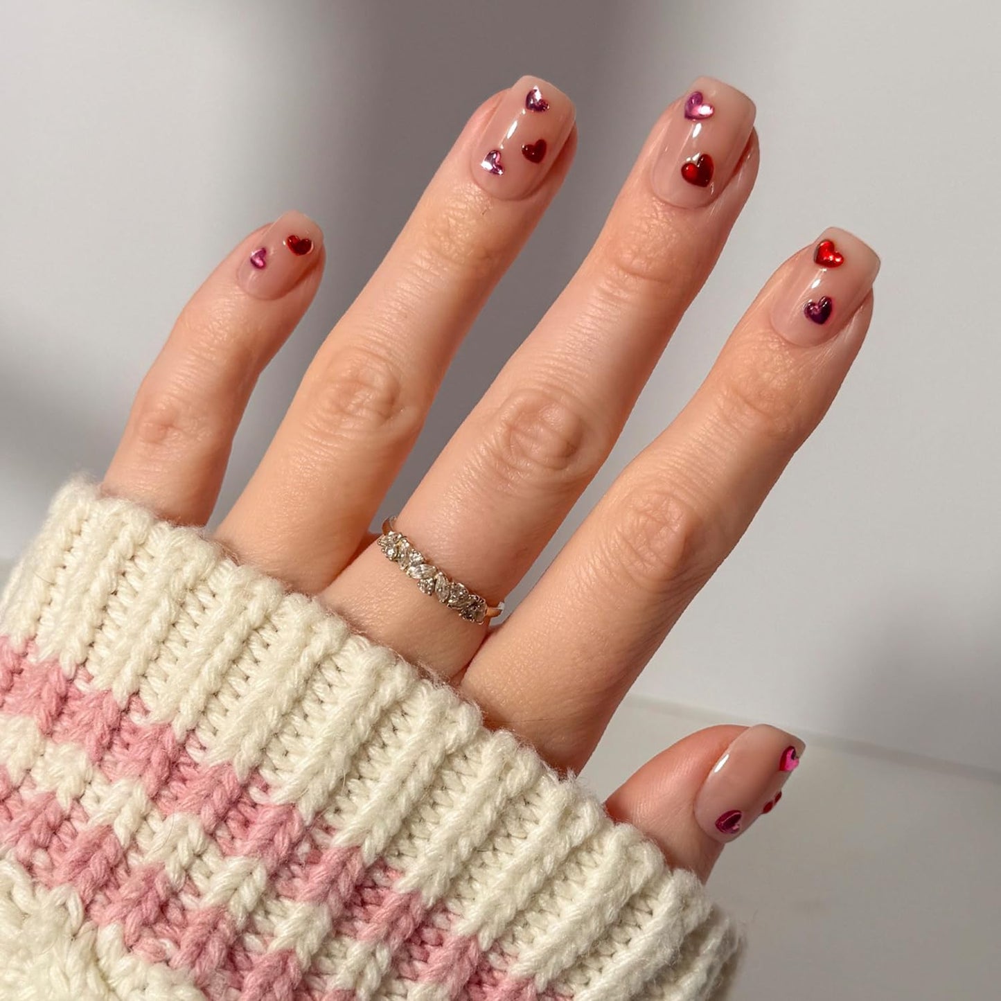 Glamnetic Press-On Nails - Pink Me Up Spring Almond Nails | Pastel Pink French Tips with 3D Pearls - 30 Nail Kit, 15 Sizes