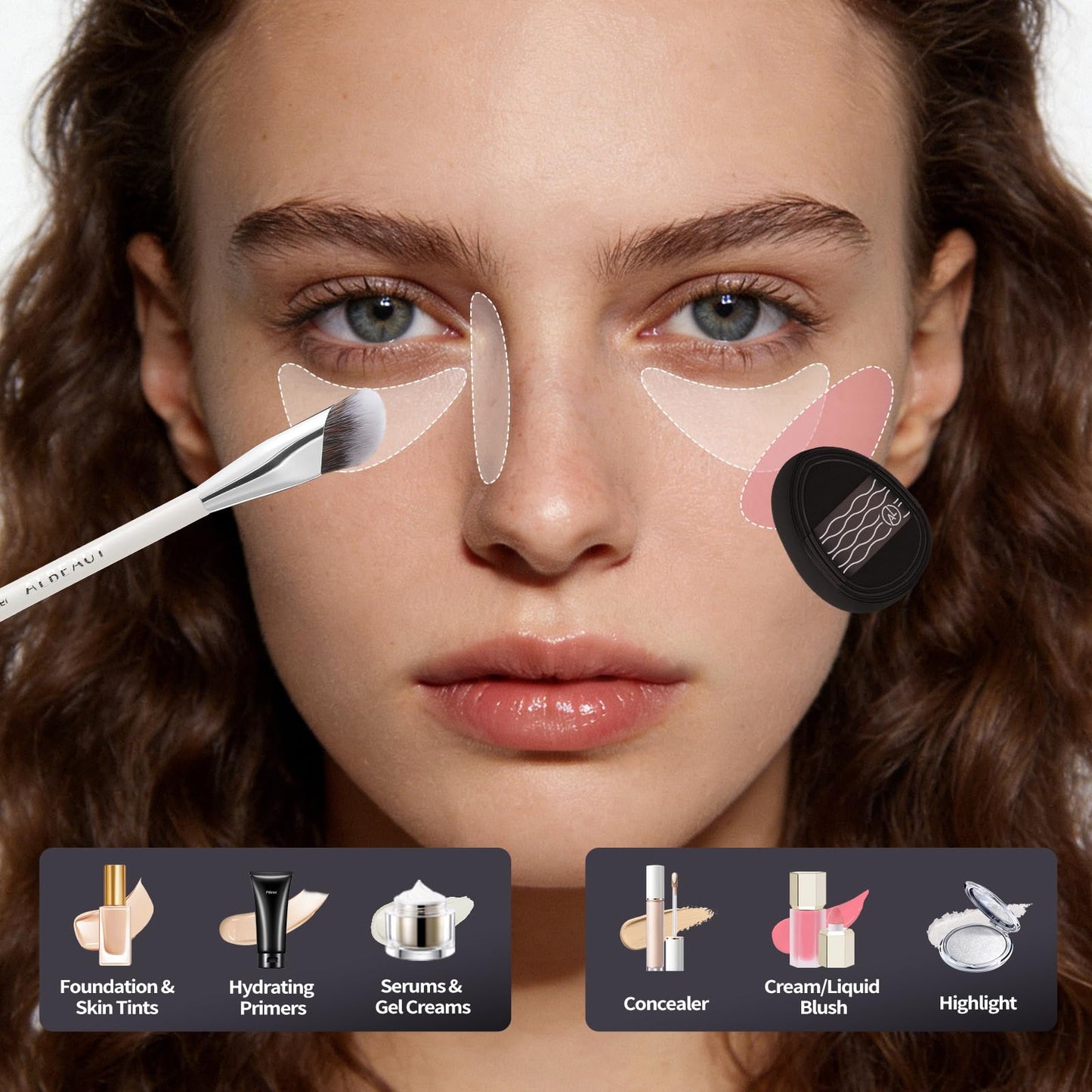 Albeaut Concealer Brush Set Under Eye Concealer Brush with 2PCS Precise Air Cushion Puff Multi-use for Powder Liquid Concealer/Blush/Highlighter Mini & Portable