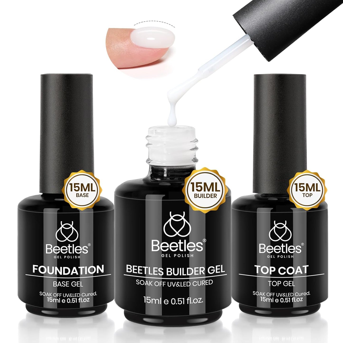 Beetles Gel Polish Set - 3 Pcs No Wipe Top & Base Coat | Long-Lasting Milky Pink 15ml Jelly Gel for Women