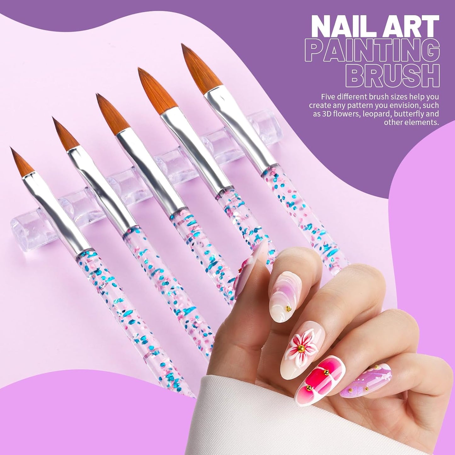 Nail Art Tools Set - 23 Pcs Brushes & Dotting Tools for DIY Nail Art | Includes Nail Stand & Adhesive Tabs