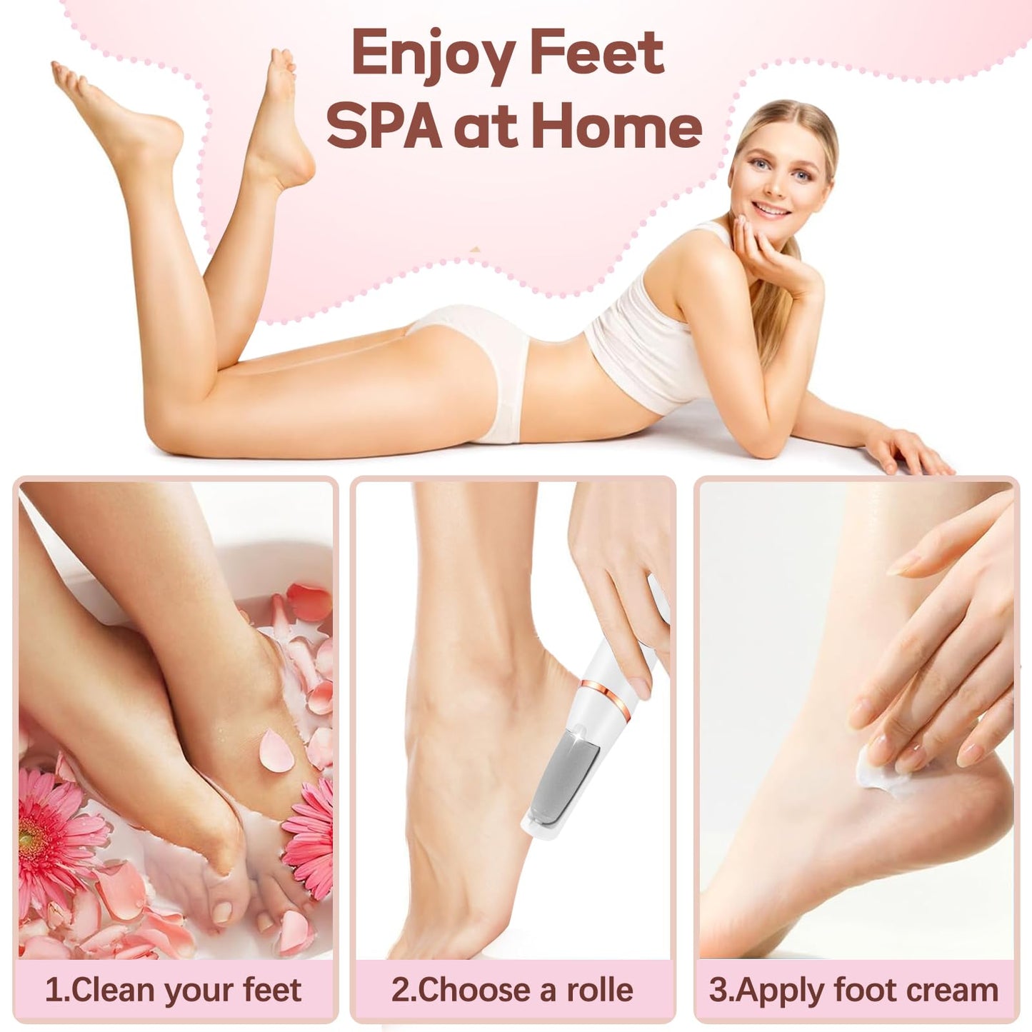 Electric Callus Remover for Feet, ZABOUL Electric Foot Filer Rechargeable Pedicure Tools Foot Grinder Smooth Pedicure Wand Feet Care for Removes Dry Hard & Dead Skin Ideal Gift - White