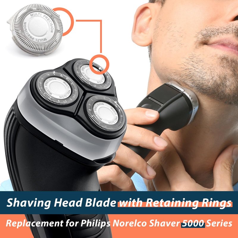Lisnhlin SH50 Shaving Head Blade with Retaining Rings Replacement for Norelco Shaver 5000 Series, Men's Electric Shaver Replacement Heads 6Pcs