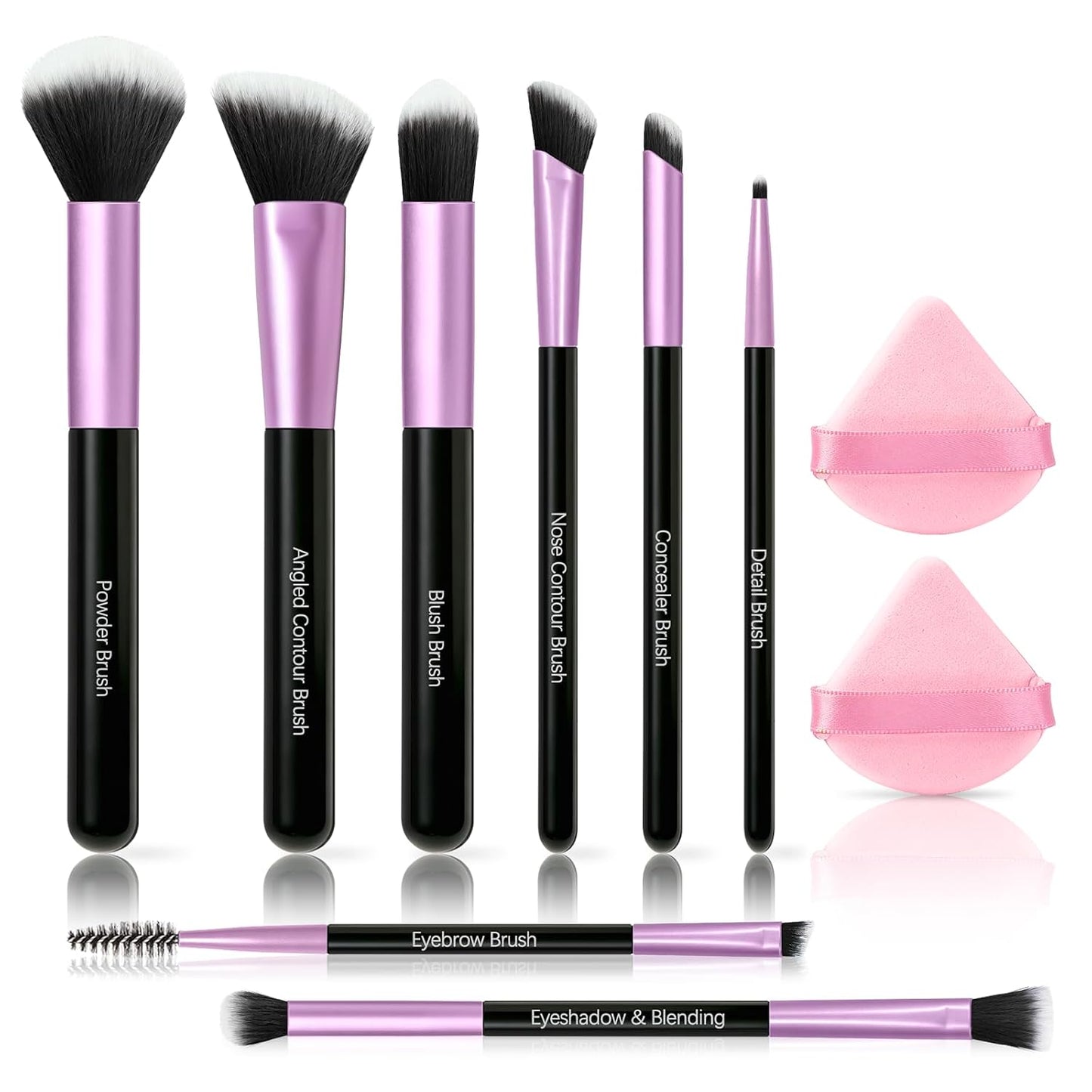 Makeup Brush Set - Premium Synthetic Brushes with 2 Puffs | 8-Piece Kit for Powder, Concealers, Eyeshadows & Blush - Gift Box Included