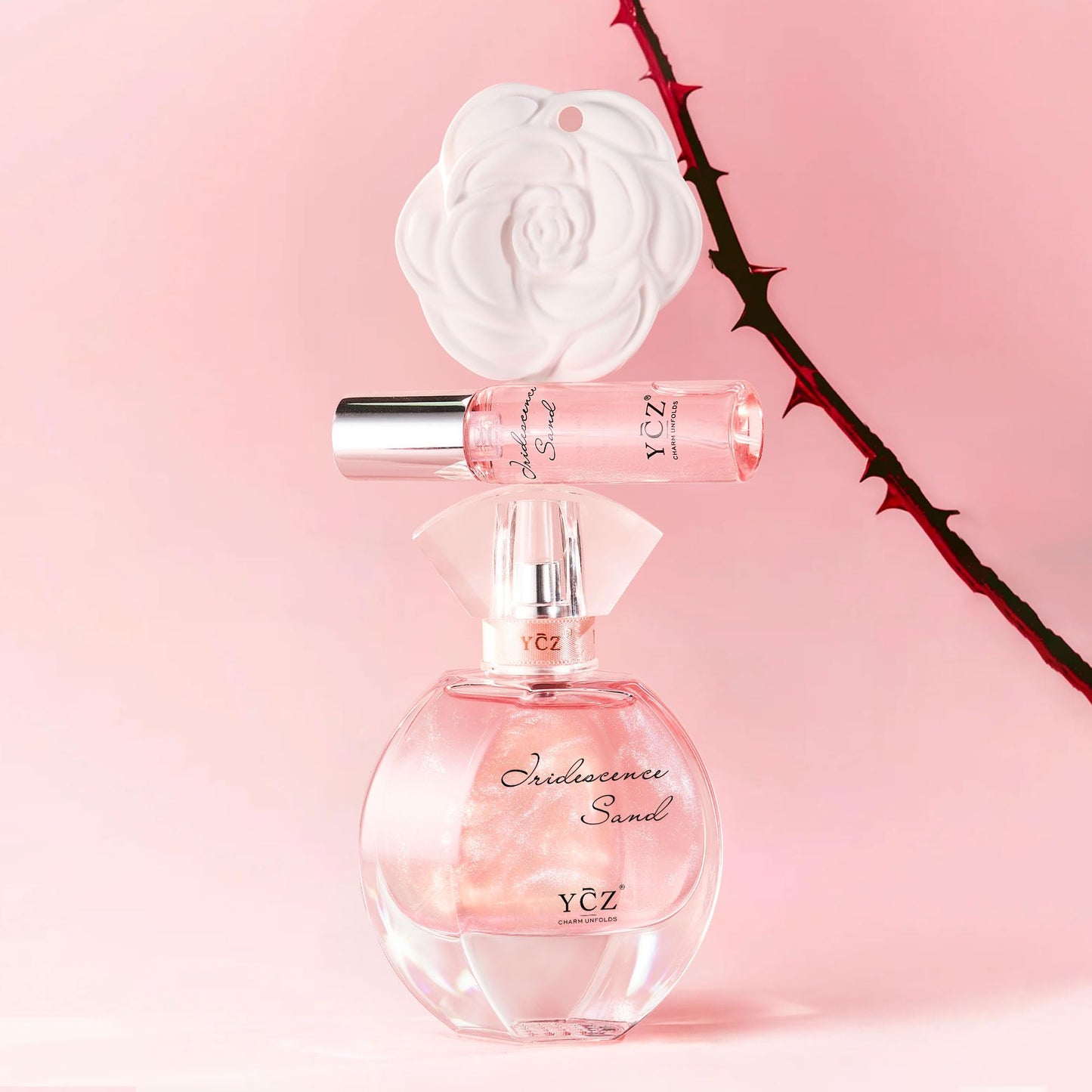 Ycz Golden Sands Women's Perfume Gift Set - 3-Piece Floral Oriental Fragrance with Grapefruit Rose Notes,50ml & 15ml Perfumes,Camellia Diffuser Stone,Elegant Gift Box,Long-Lasting Sillage Unique Gift