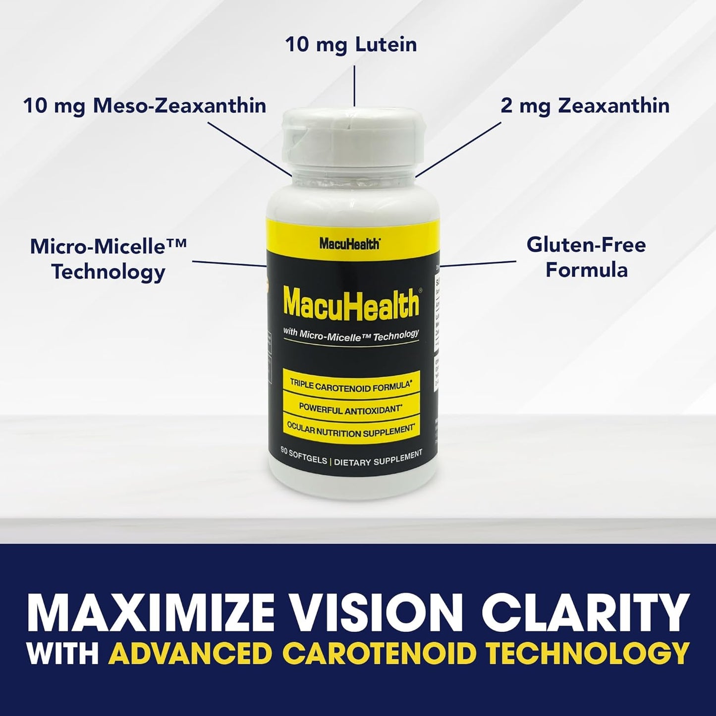 MacuHealth Eye Vitamins - Triple Carotenoid Formula for Advanced Eye Support | 90 Softgels, 3-Month Supply