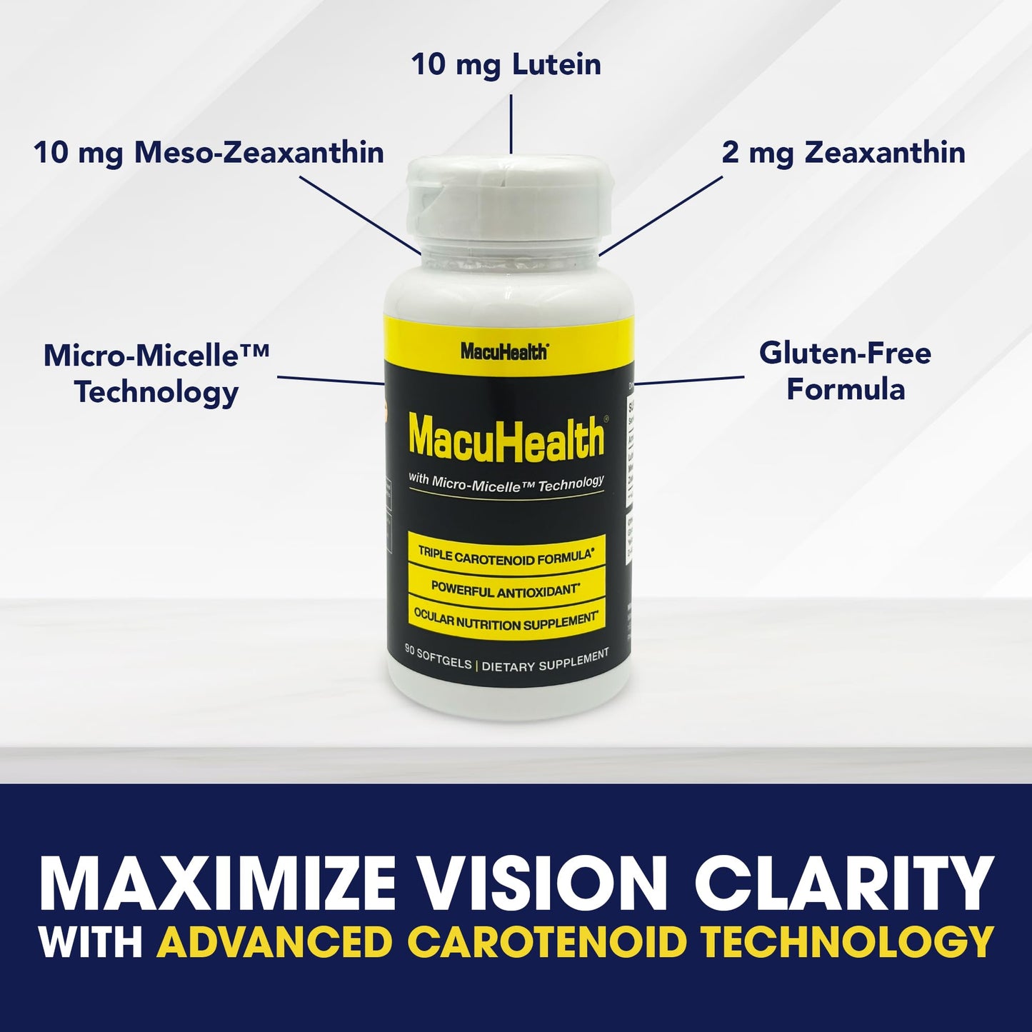 MacuHealth Triple Carotenoid Formula - Eye Vitamins for Adults - 90 Softgels, 3 Month Supply - Advanced Eye Support & Health Eye Formula