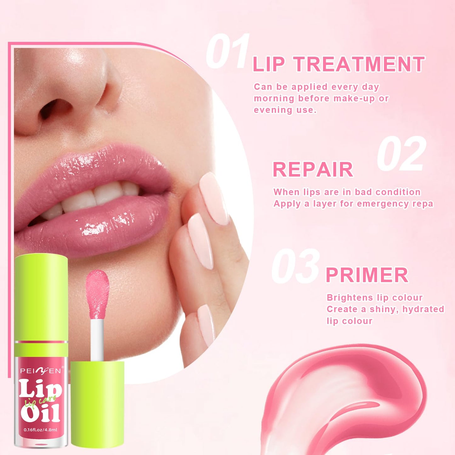 Hydrating Lip Oil Set - 6 PCS Big Brush Head Gloss | Nourishing, Non-Sticky, Long-Lasting Shine
