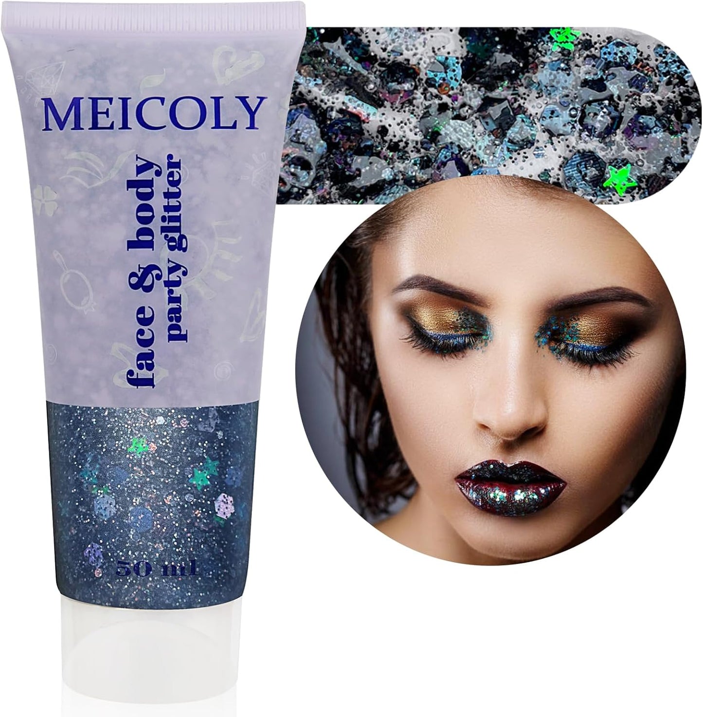 Red White and Blue Hair Glitter - Self-Adhesive Waterproof Face Glitter for 4th of July | Firework Ribbon Sequins