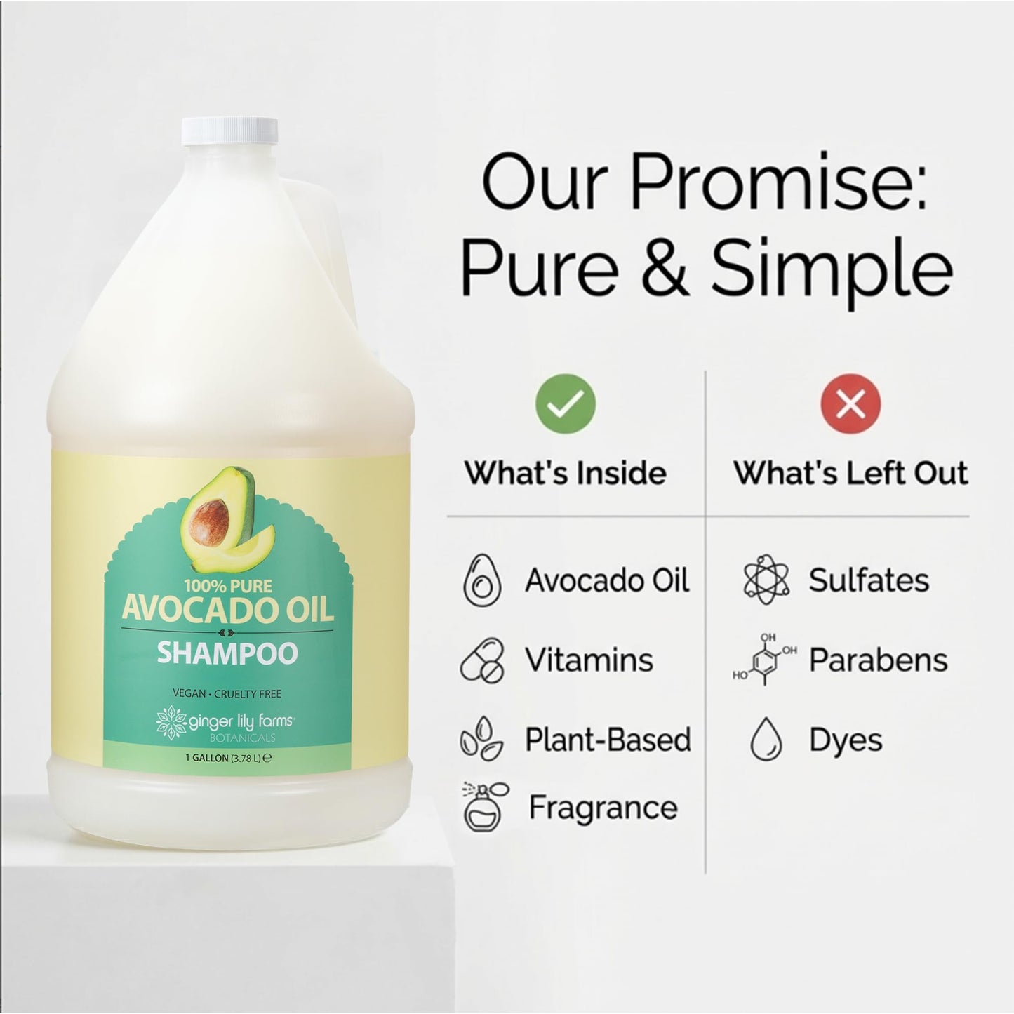 Ginger Lily Farms Botanicals 100% Pure Avocado Oil Shampoo for All Hair Types, 100% Vegan & Cruelty-Free, 1 Gallon (128 Fl Oz) Refill