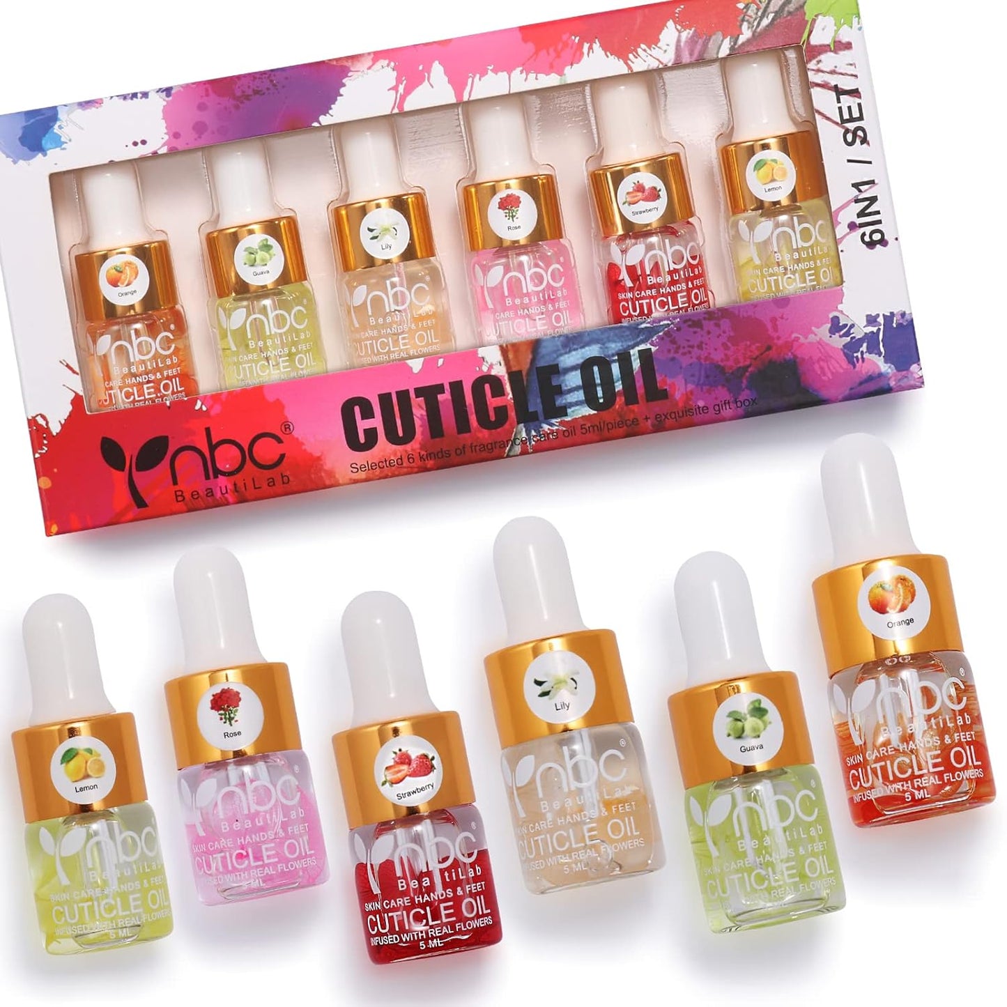 Cuticle Oil Set - 6-Piece Floral Vitamin E Nail Repair & Strengthening