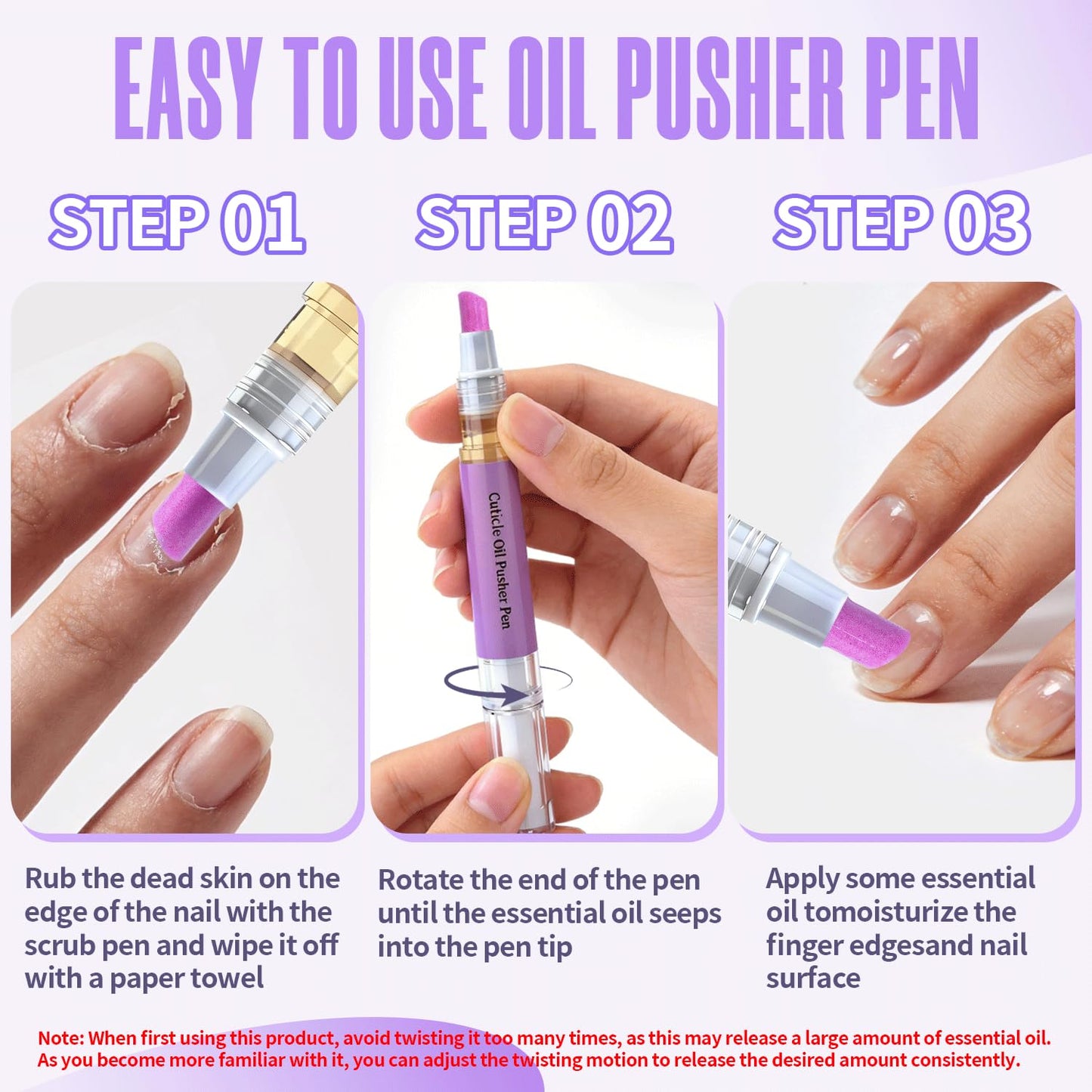 Ceramic 2-in-1 Cuticle Oil Pusher Pen, Nail Care Buffer Pens with Micro-Dosin lavender Oil for Hangnails & Dry & Damaged Nails, Repair & Nourish Nails, Birthday Gifts for Women Wife Girlfriend