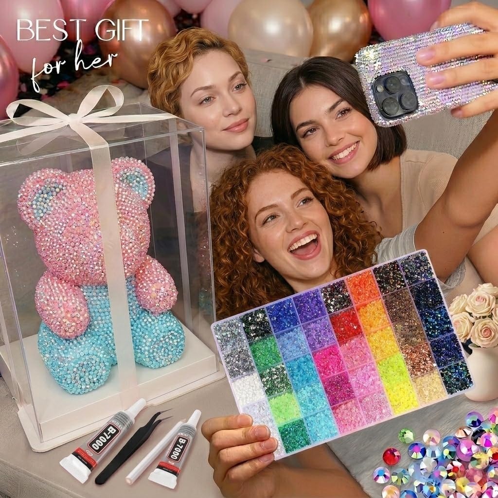 Resin Jelly Rhinestones Bedazzling Kit - 40,000 Pcs 3mm Sparkly Flatback Gems with Glue & Tools | Perfect for Nail Art, DIY Crafts, and More