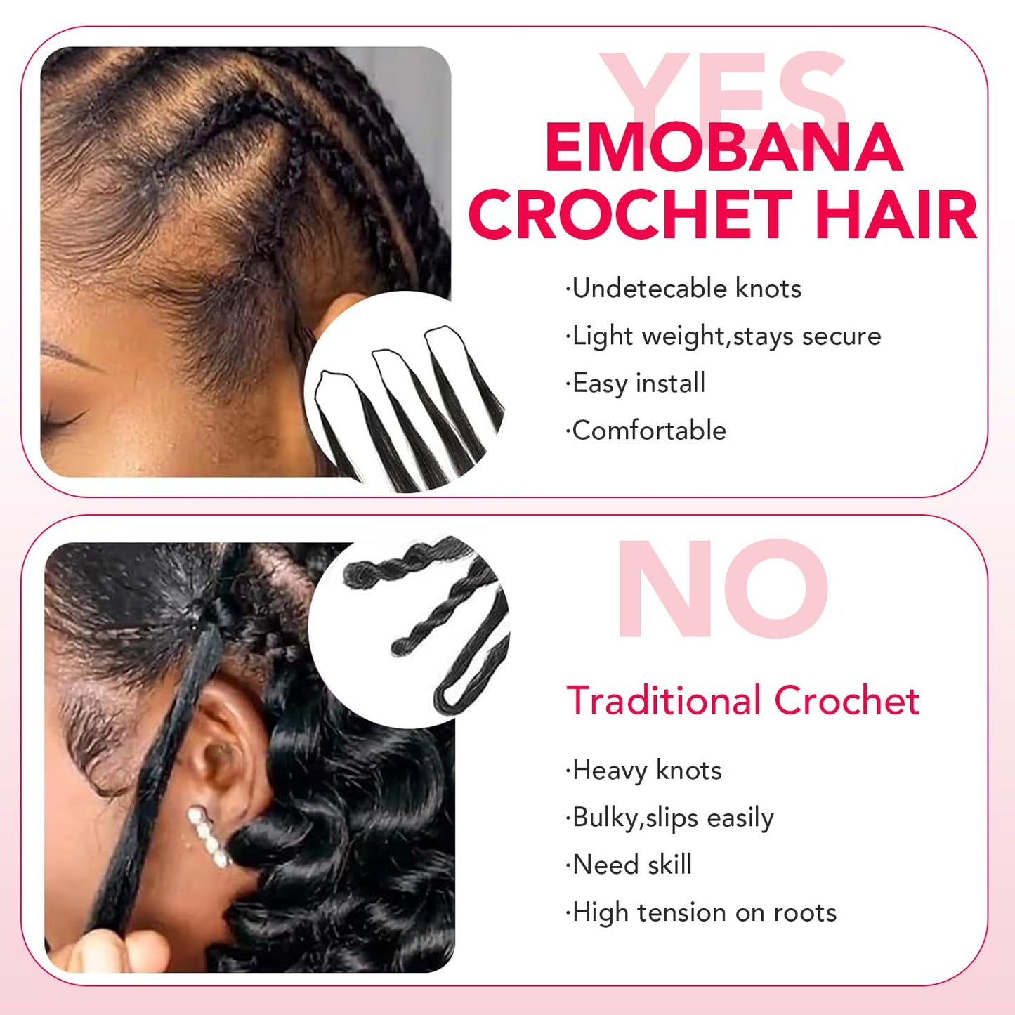 EMOBANA Human Crochet Hair for Black Women 16 Inch Burmese Curly Bundles Human Hair Pre-separated 60g Invisible Miracle Knots Feather Crochet Human Hair Extensions Natural Black
