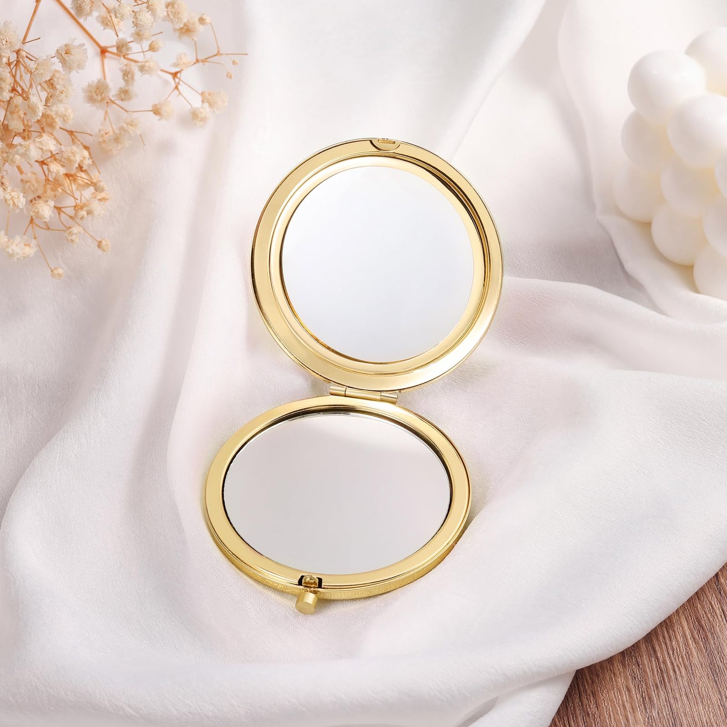 Rayiant Personalized Name Pocket Mirror with Birth Flower, Makeup Mirror for Travel, Ultra Thin Compact Vanity, Portable for Handbag, Purse, Travel Essential (A- Gold)