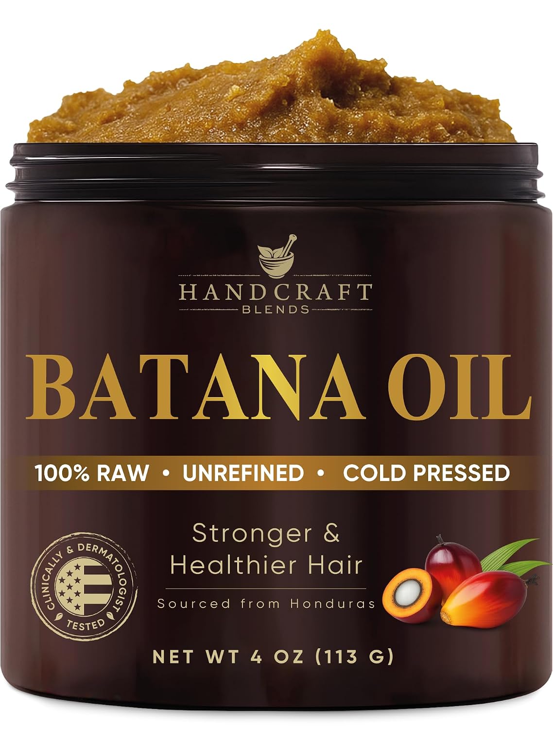 Batana Oil for Hair Growth - 100% Pure & Natural - Unrefined Hair Mask for Dry, Damaged Hair | 4 oz Cold Pressed