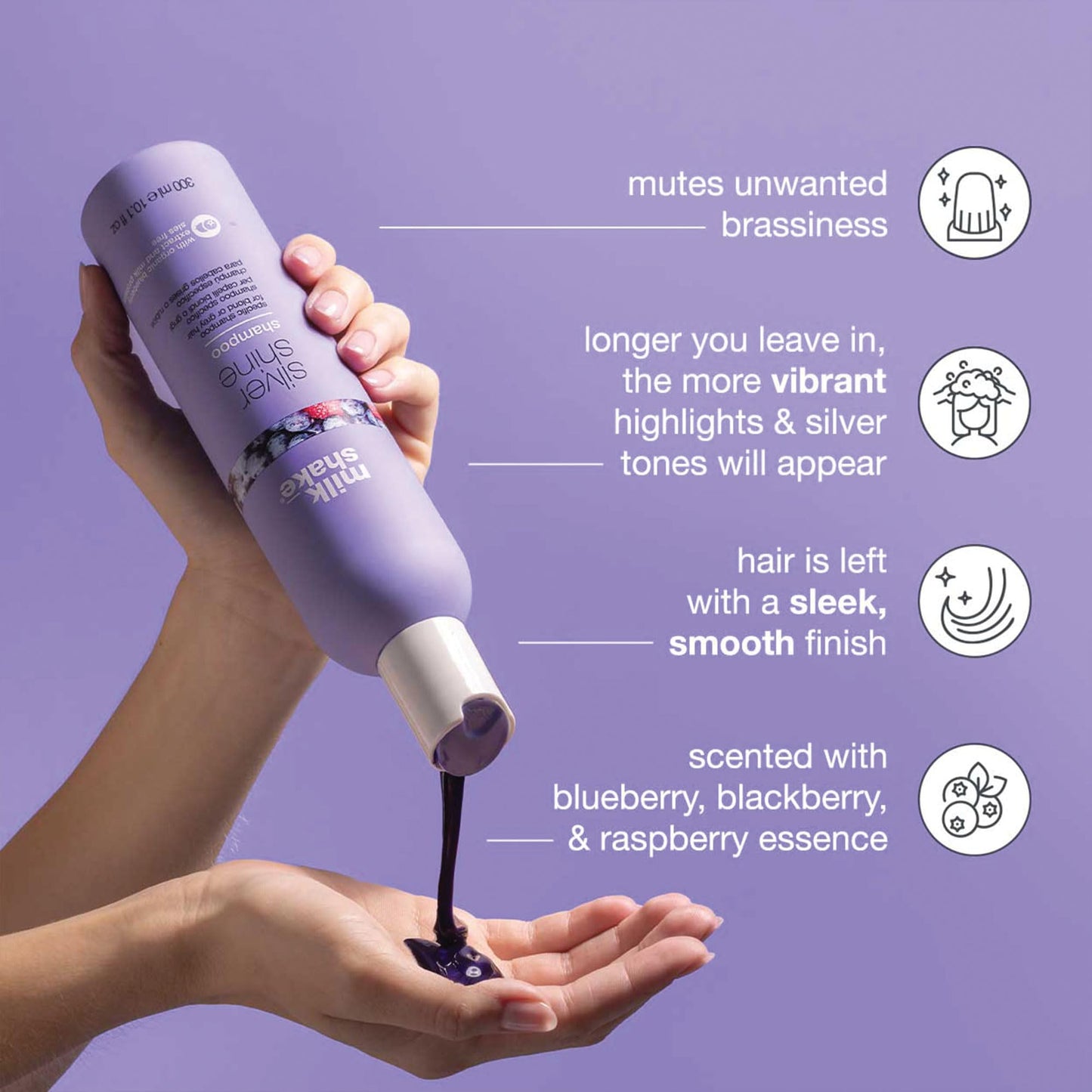 milk_shake silver shine shampoo | purple shampoo to help reduce yellow and brass in white, grey or natural blonde hair | with milk proteins and fruit extracts | for bright, soft hair, 10.1 fl oz