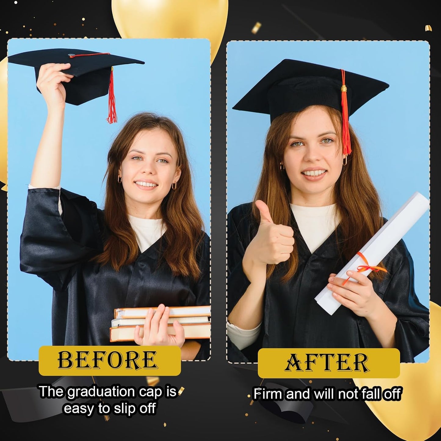 Graduation Cap Headband Insert Clips - 3 Pcs with 50 Safety Pins for Secure Hairstyle | Perfect for Graduation Party