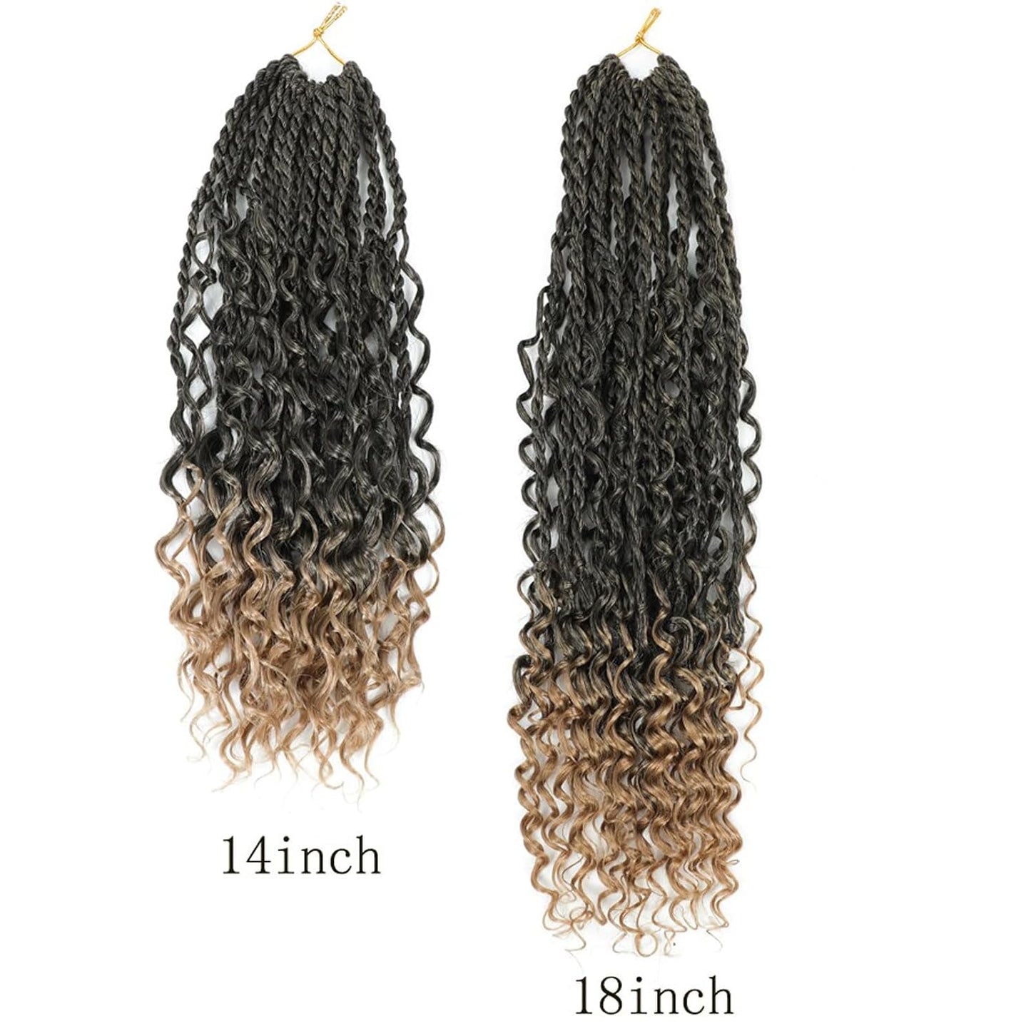 Goddess Twist Braids - Ombre Black Brown Crochet Hair Extensions | 14-Inch Curly Ends, 6 Packs for Black Women