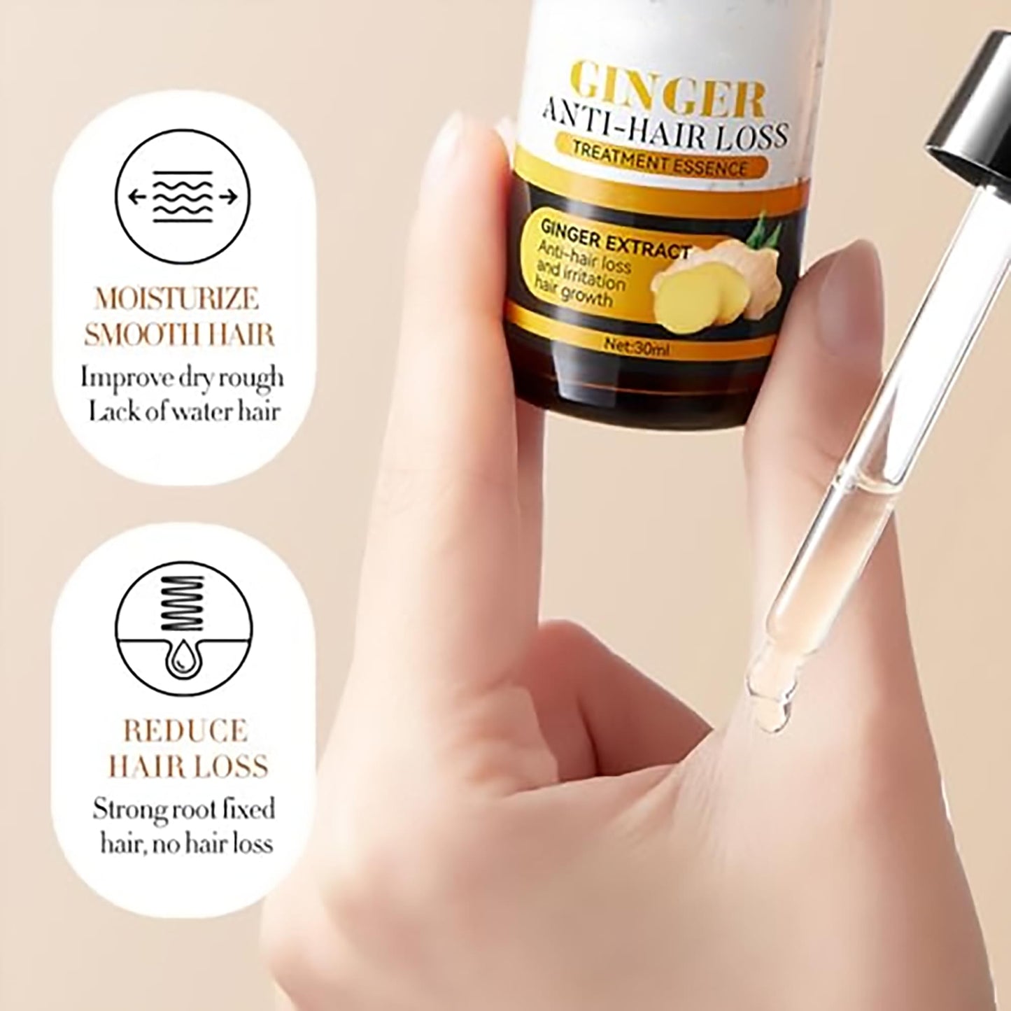 2 PCS Ginger Hair Treatment Oil, Hair Repair and Growth Serum for Dry, Damaged & Coarse Hair, Hair Essential Oil for All Hair Types, 1 Fl. Oz Each