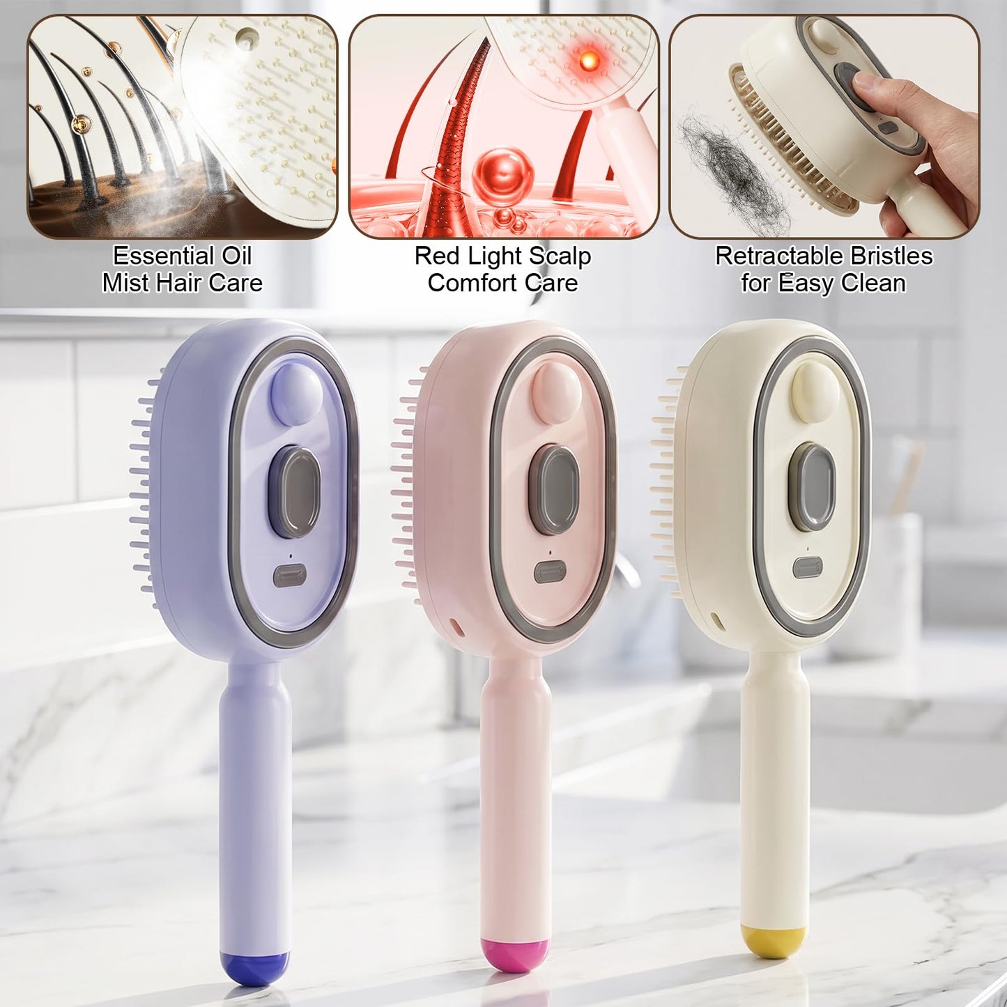 Electric Spray Hair Comb – 3-in-1 Steaming & Detangling Brush, Type-C Rechargeable, 10ml Refillable Tank for Water/Oil, Anti-Frizz, Hydrating for Dry/Curly Hair, Self-Cleaning (Lavender)