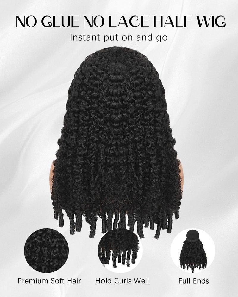 Burmese Curly Half Wigs - Human Hair Glueless Flip Over | 18-Inch Natural Black, 180% Density for Easy Wear