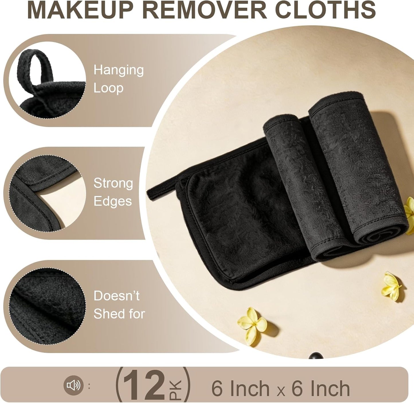 Makeup Remover Cloth - 12 Pack Super Soft Reusable Microfiber Towels for All Skin Types | 6x6 Inch Dark Grey