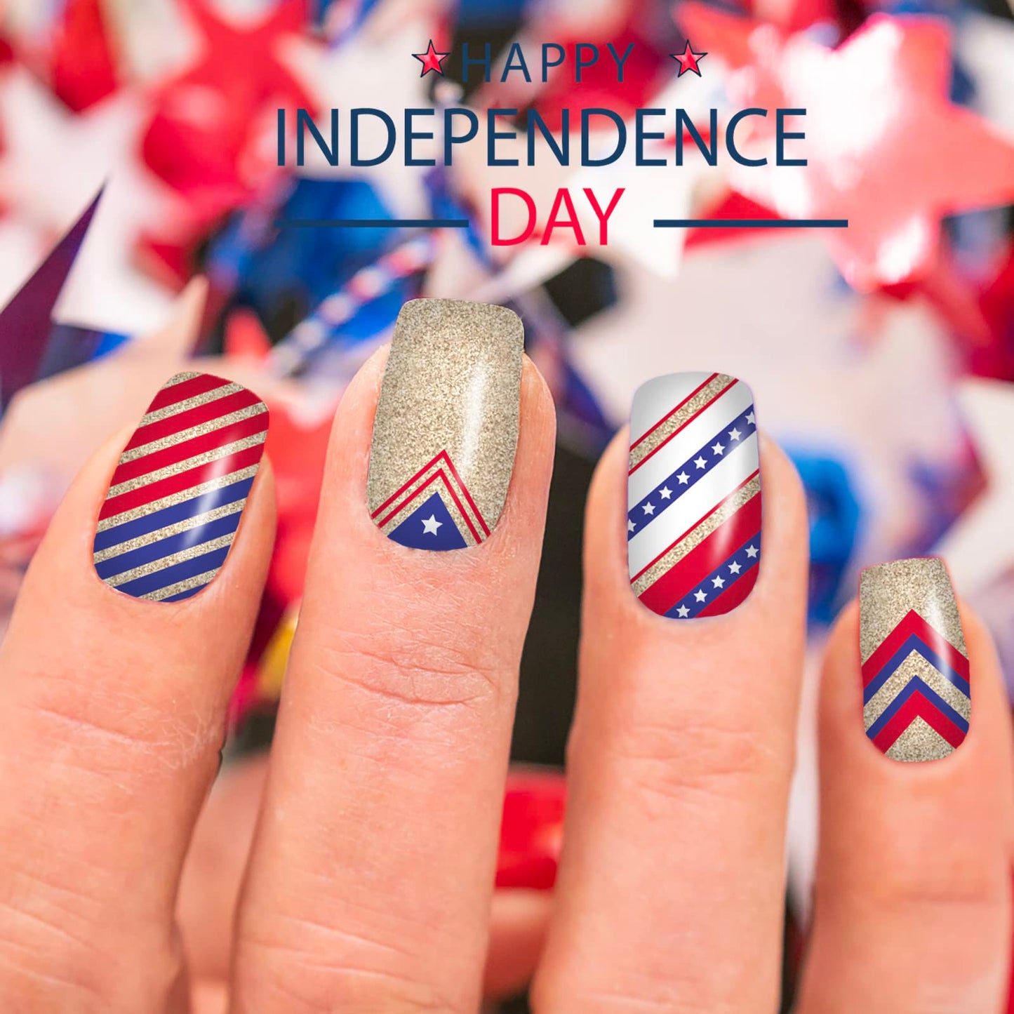12 Sheets 4th of July Nail Wraps Stickers, Independence Day Full Nail Polish Strips, Memorial Day DIY Self-Adhesive Nail Art Decals Patriotic American Flag Pattern Decor with 2 Piece Nail Files