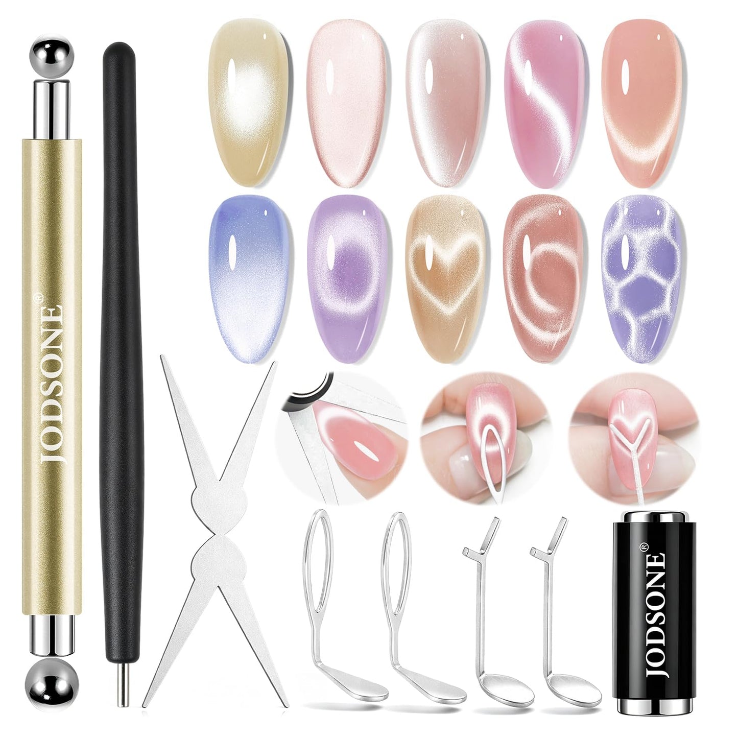 JODSONE 3-in-1 Cat Eye Nail Art Tool - Cylindrical & Ball Magnet Pens for DIY Gel Polish | Multi-Effect Magnet