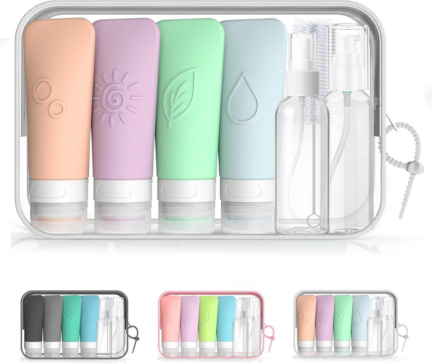 Silicone Travel Bottles Set - TSA Approved Leakproof Toiletry Kit with Easy-Squeeze Design | 16-Piece Waterproof Bag Included