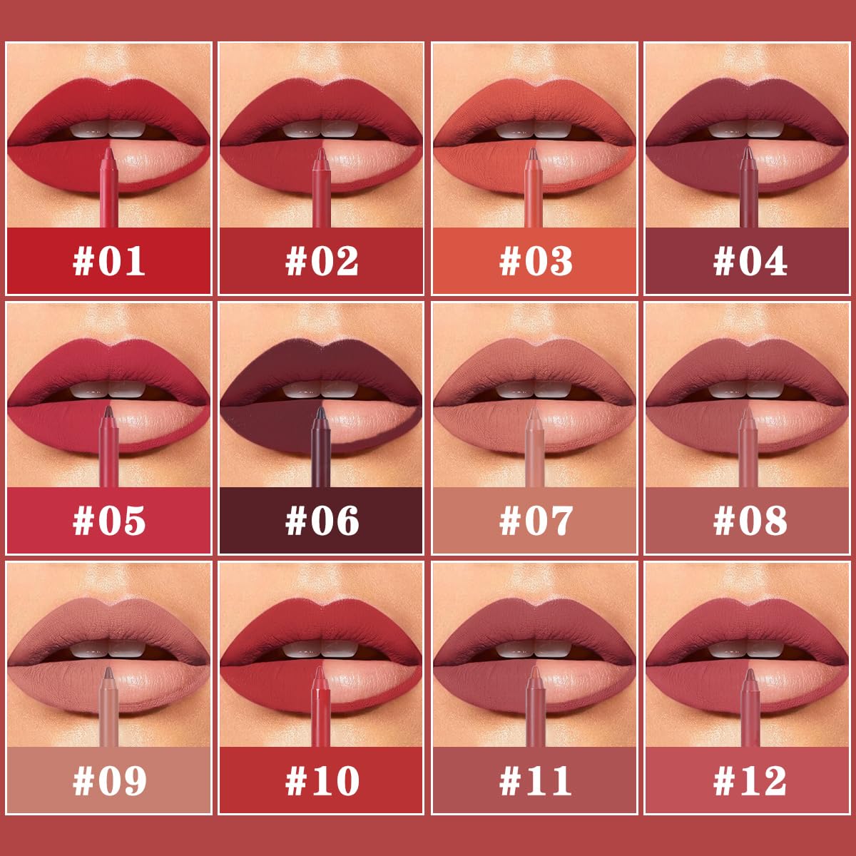 12-Color Matte Velvet Lip Liner Set | Creamy Pigmented Soft Pencils for Women