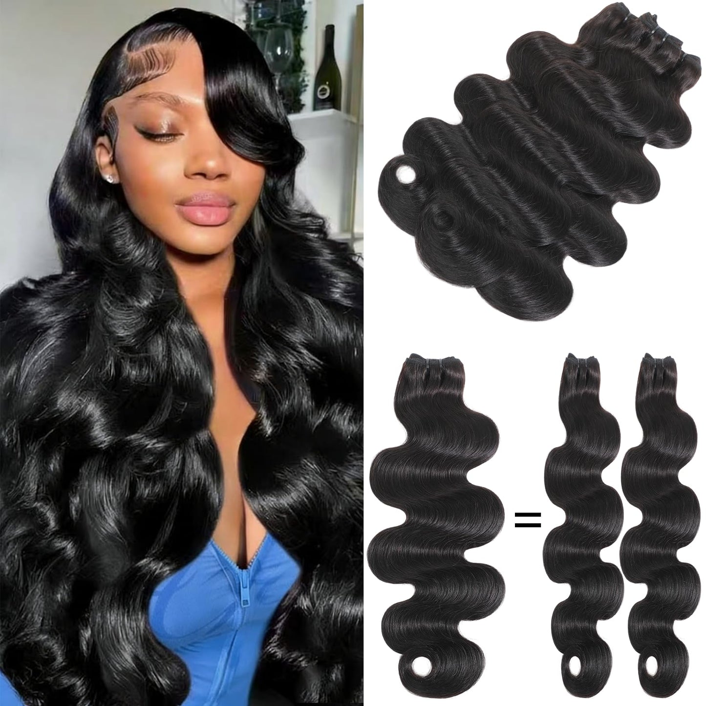 16A Raw Body Wave Bundles Human Hair 18 20 22 Inch Virgin Hair Extensions Triple Lifespan,Intact and Aligned Cuticle avoid Tangle, Double Layer Weft Virgin Hair Extensions Thick Weave Reusable
