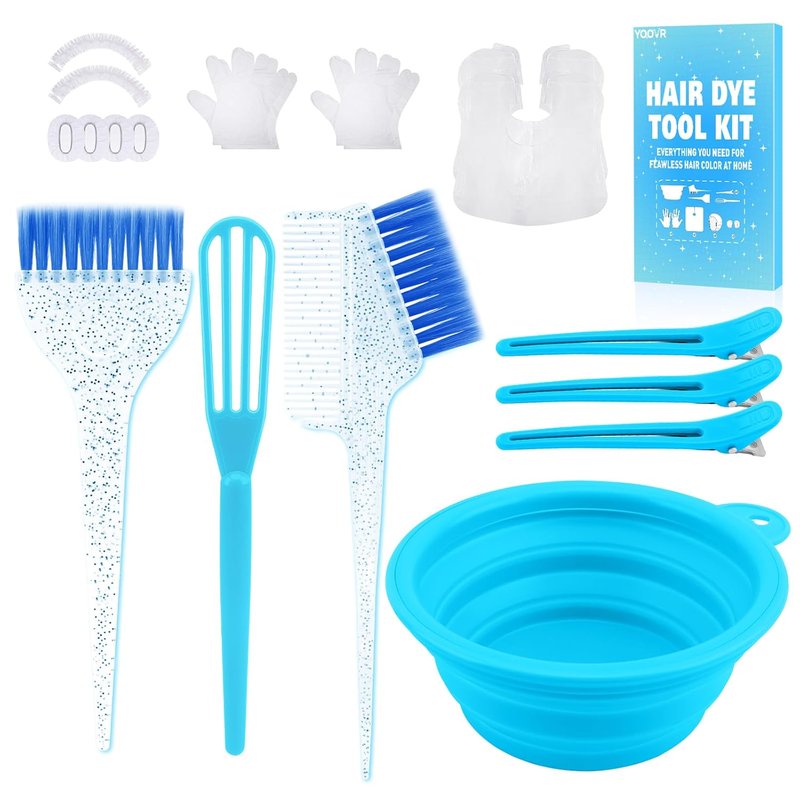 19PCS Hair Bleach Dye Kit - Complete Set with Brush, Bowl, Clips | Ideal for Home Hair Coloring & Highlighting (Blue)