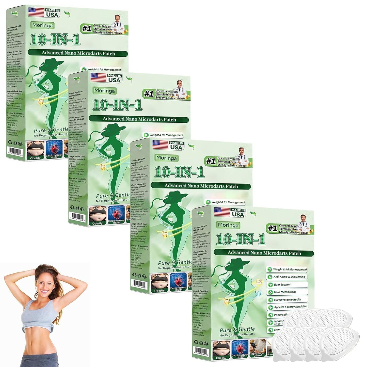 Moringa 10-In-1 Patch - Natural Berberine Infused Skin Care Solution | Easy to Apply & Portable (2 Boxes)