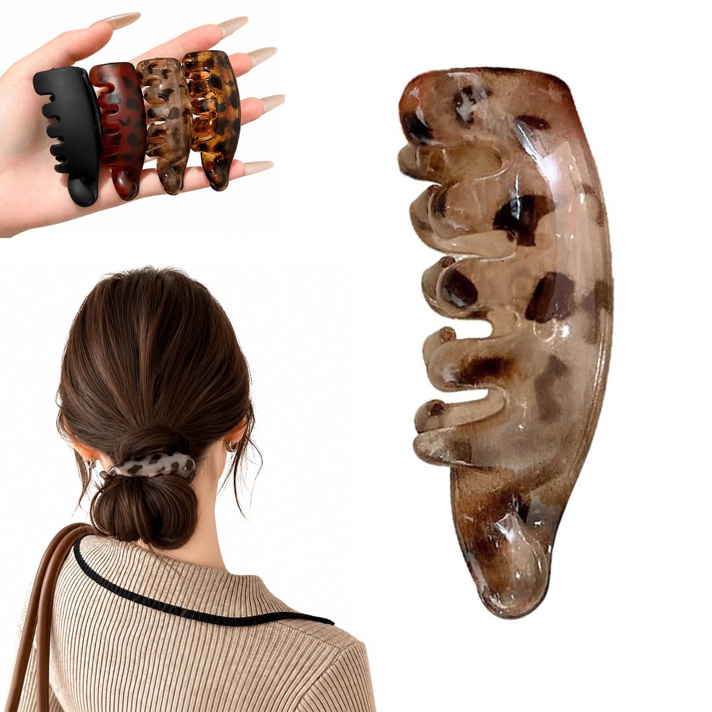 4Pack Non-slip Banana Hair Clip, Leopard Print Matte Mini Banana Clip, Strong Hold Non Slip, Ponytail Fixing Artifact for Ponytails Buns Daily Decoration (1PC-A)
