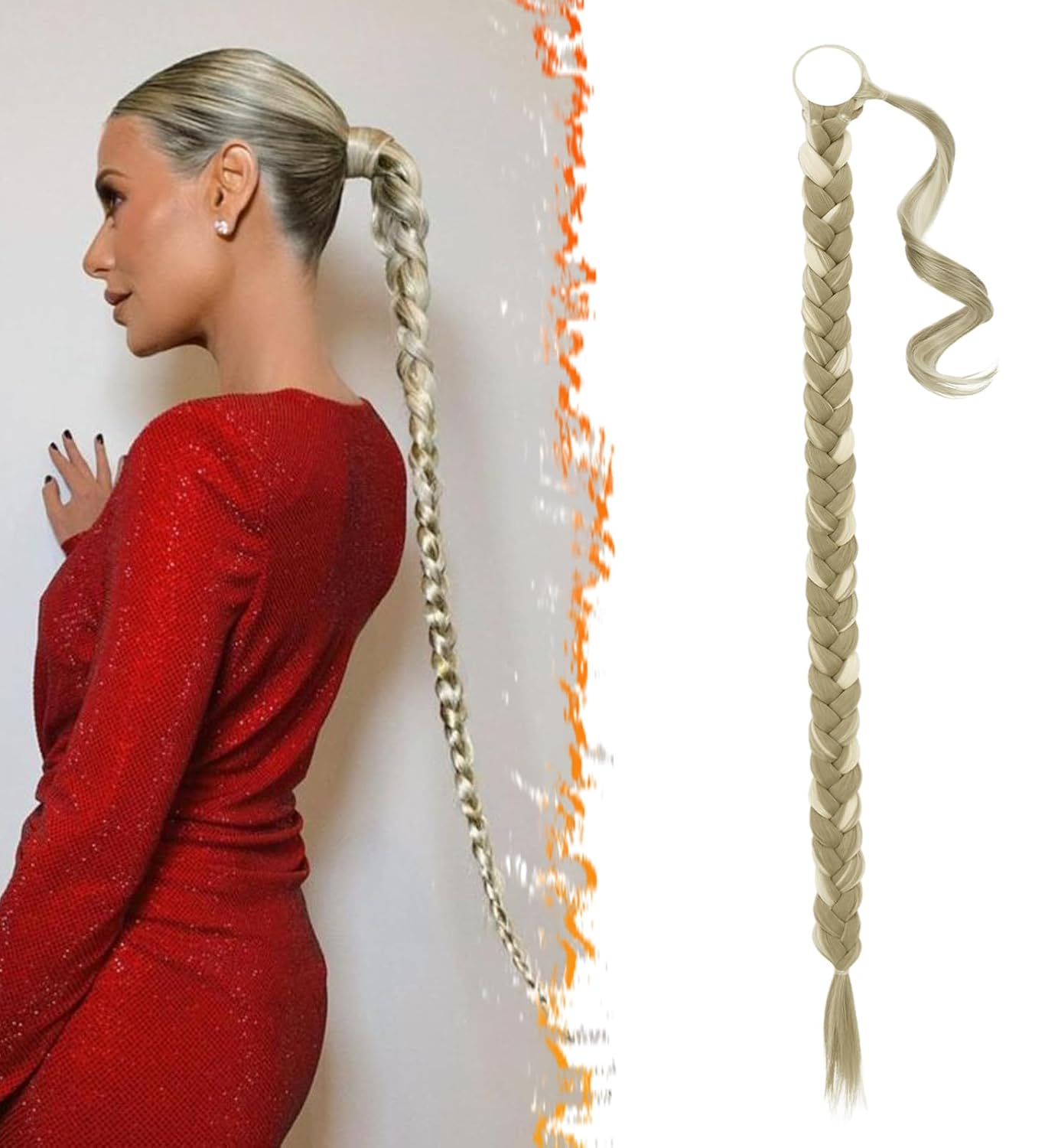 30 Inch Long Braided Ponytail Extension - Copper Red Wrap Around Hairpiece | Synthetic Hair for Women