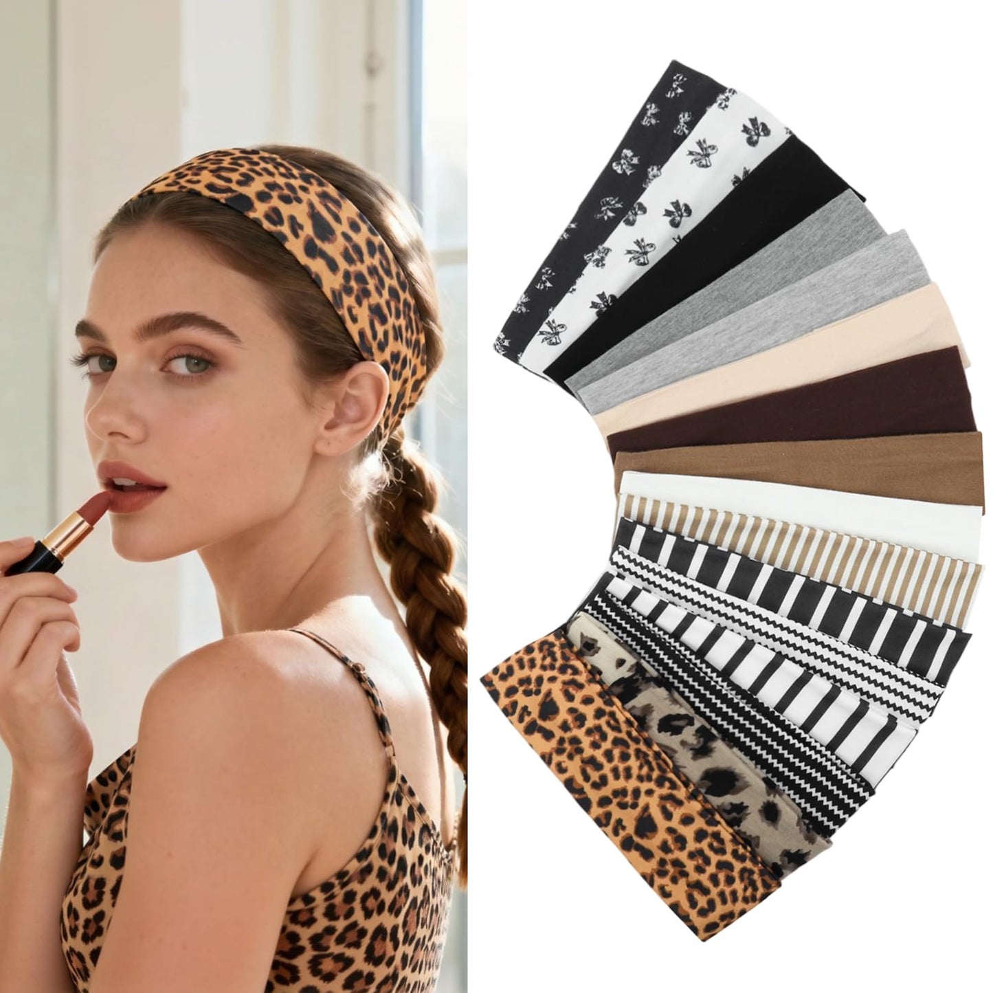 ZhouBoat Fashion Headbands for Women, Non Slip Elastic Floral Polka Dots Stripes Hairbands, Soft Fabric Head Bands for Women Hair Accessories