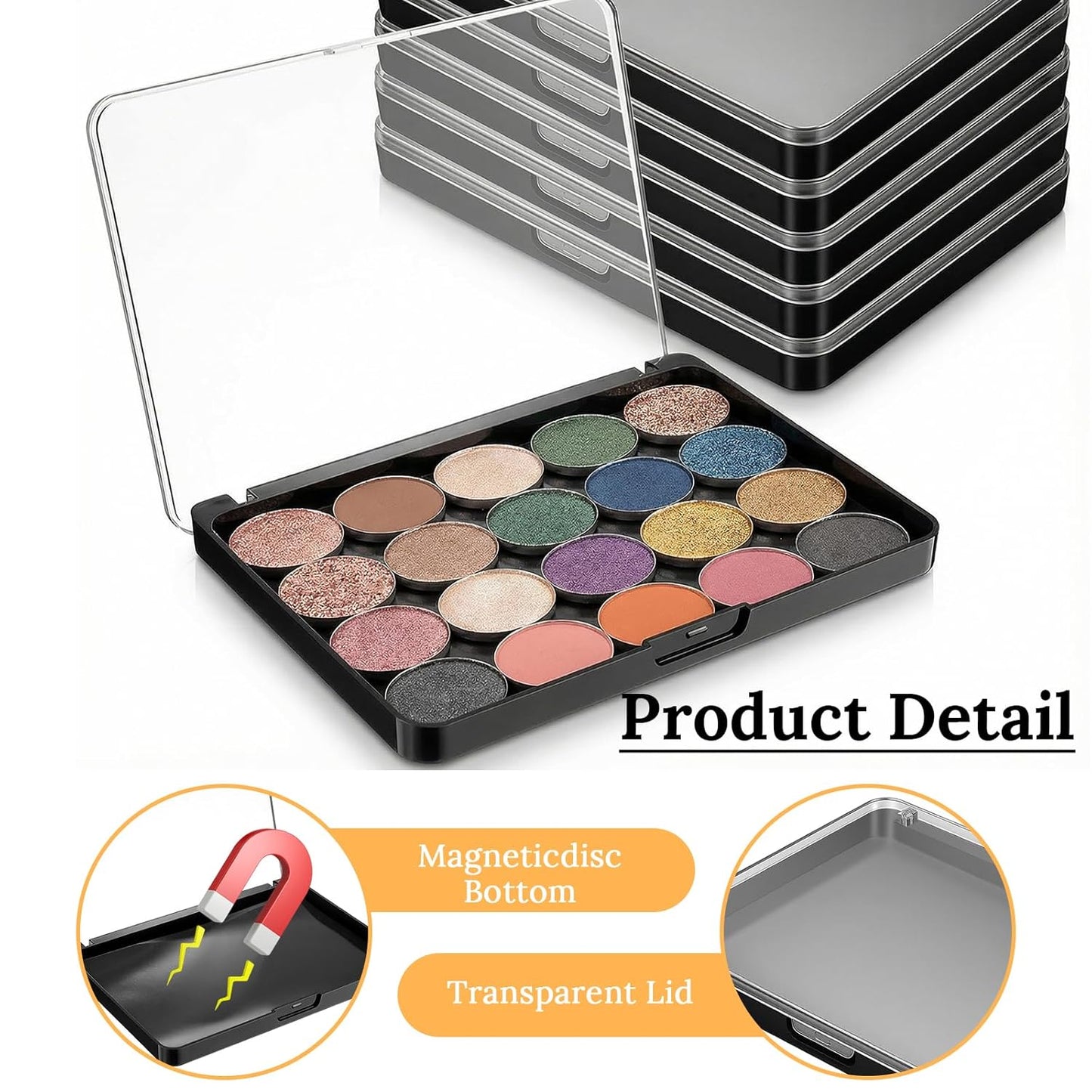 Magnetic Makeup Palette - 6 Pack Clear Top Organizer for DIY Cosmetics | Travel Storage Box, 5.5x4 Inch, Black