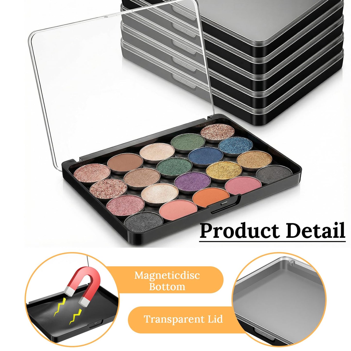 6 Pack Magnetic Makeup Palette with Clear Top, Empty Eyeshadow Palette Organizer for DIY Cosmetics Bronzer Blush Powder, Travel Storage Box, 5.5x4Inch, Black