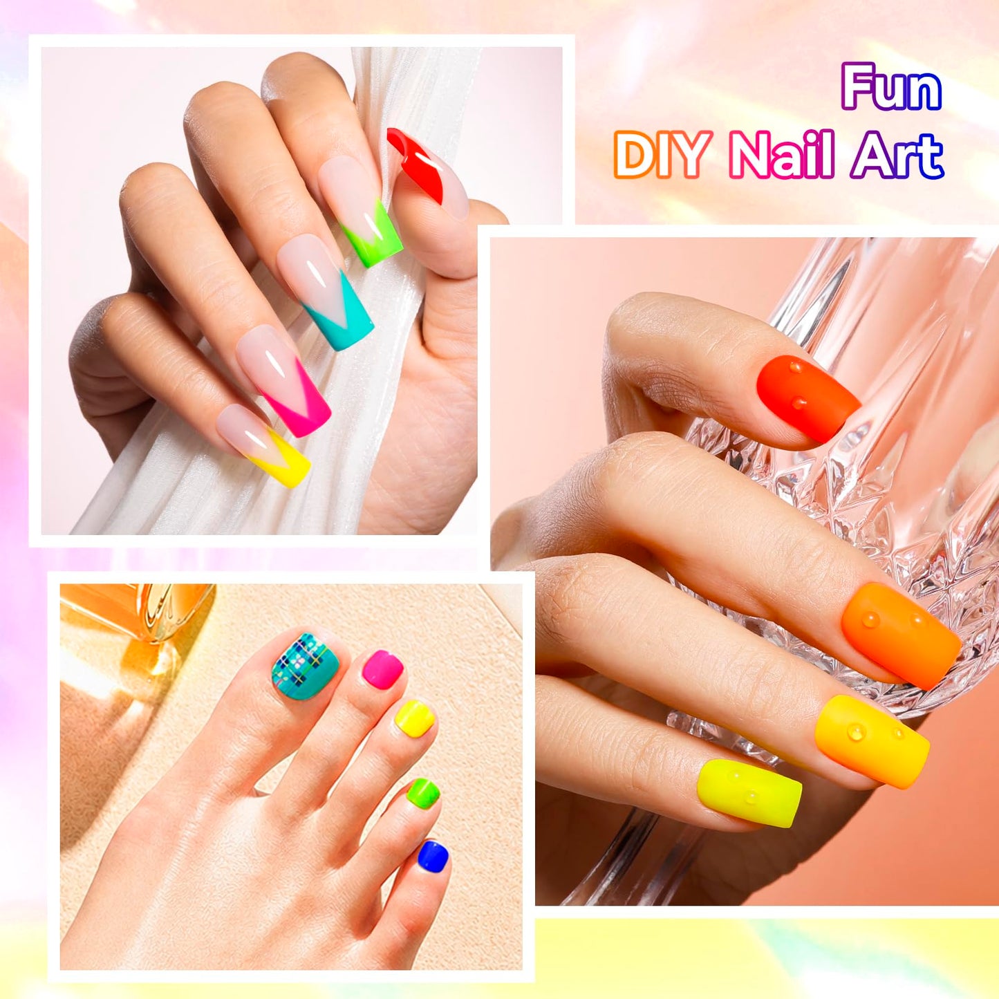 Nailshion Neon Nail Polish Set: 12 Colors Bright Summer Nails Hot Pink Red Orange Blue Rainbow Nail Polish, Glossy Finish | Air Quick Dry Non Gel, Streak-free Salon Home DIY Nail Art Gift for Women