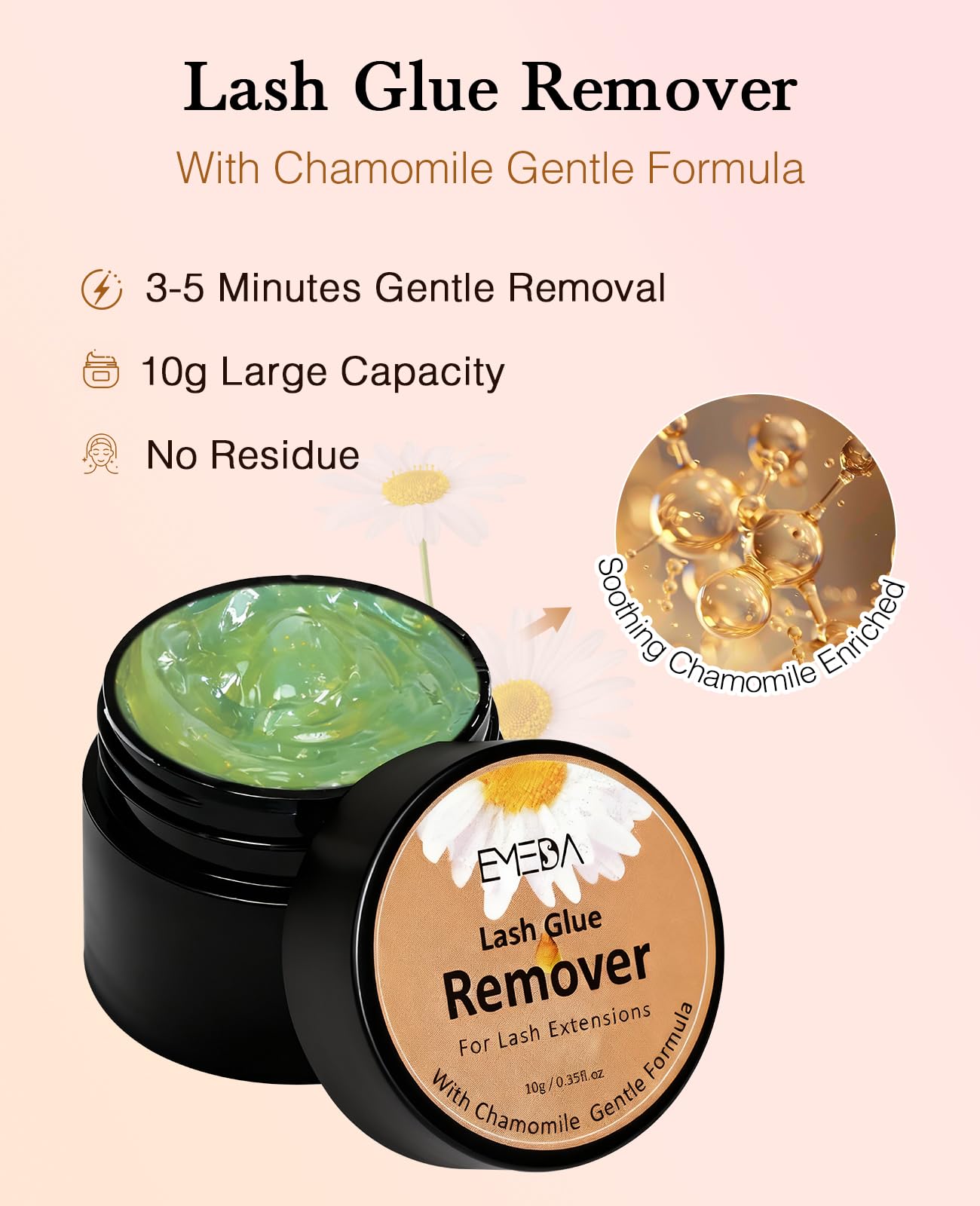 EMEDA Eyelashes Extension Remover 10g, Lash Extension Remover for Individual Lashes with Chamomile Gentle Formula, 0.35oz Professional Removal Cream Kits with Tools (02)