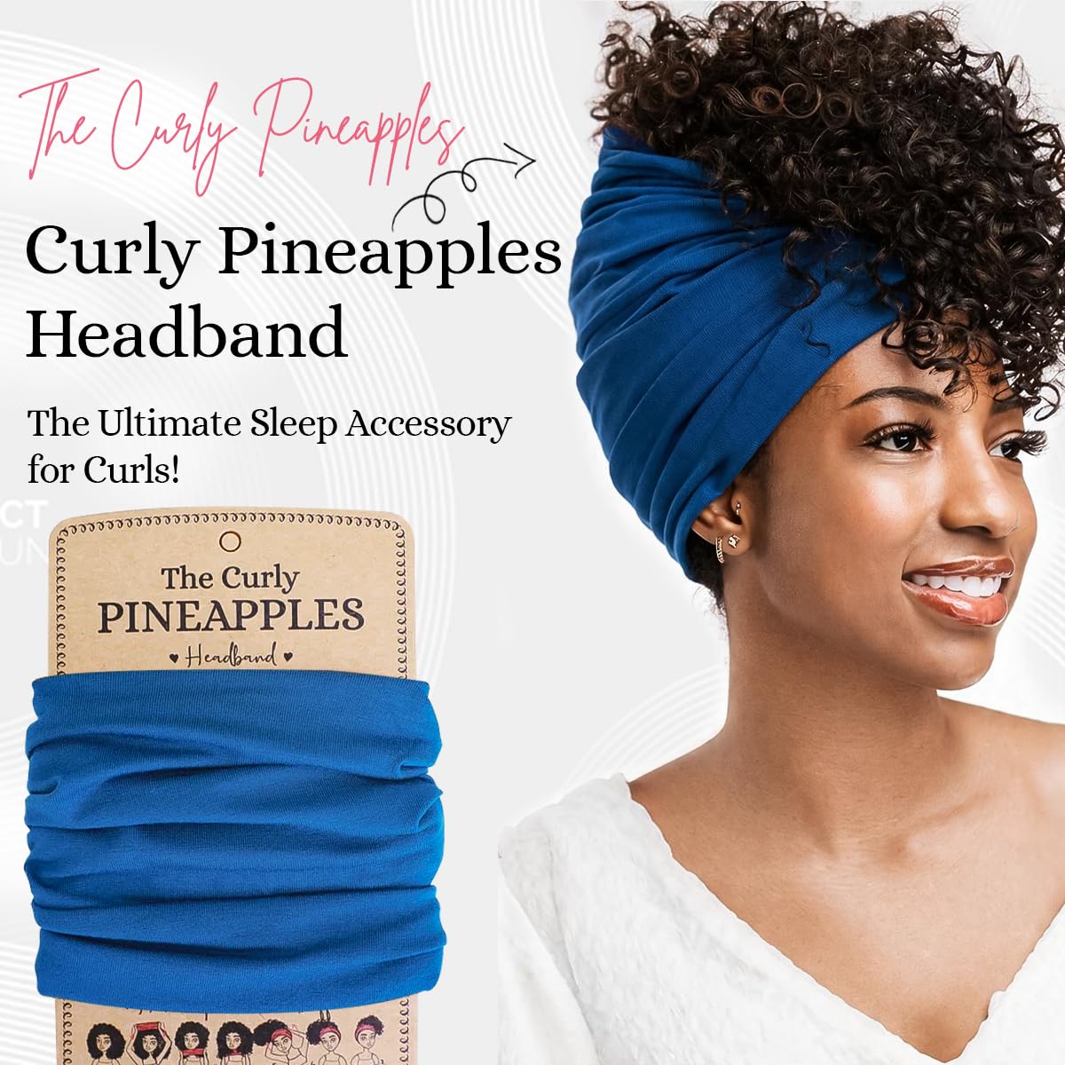 Curly Hair Headbands for Women - Stretchy Non-Slip Wide Yoga Band | Royal Blue, Adult Size